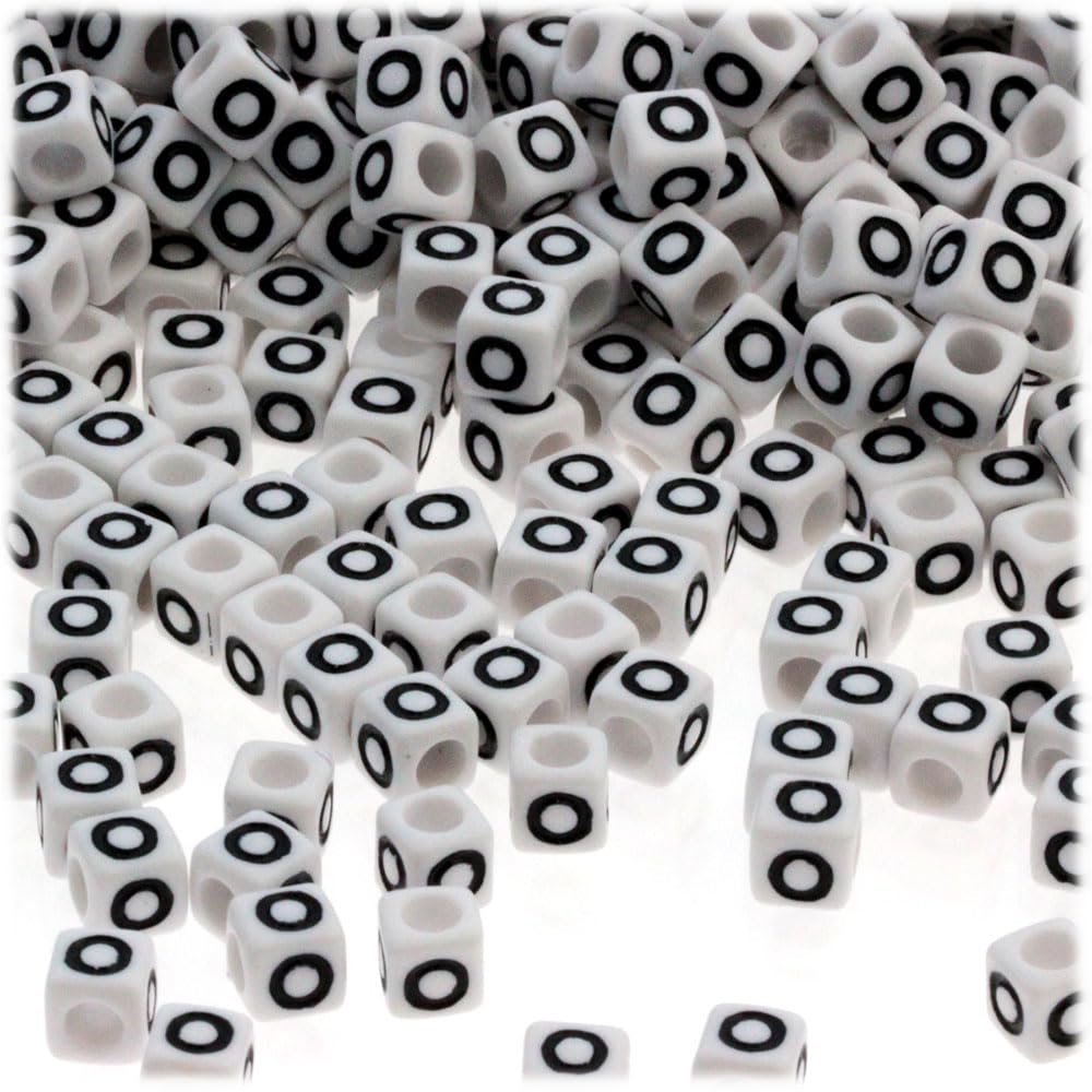 1,000-Piece Alphabet Beads - 7mm White Opaque Cube Beads with Black Letter P for Jewelry Making, DIY Crafts, Bracelets & Keychains - The Crafts Outlet