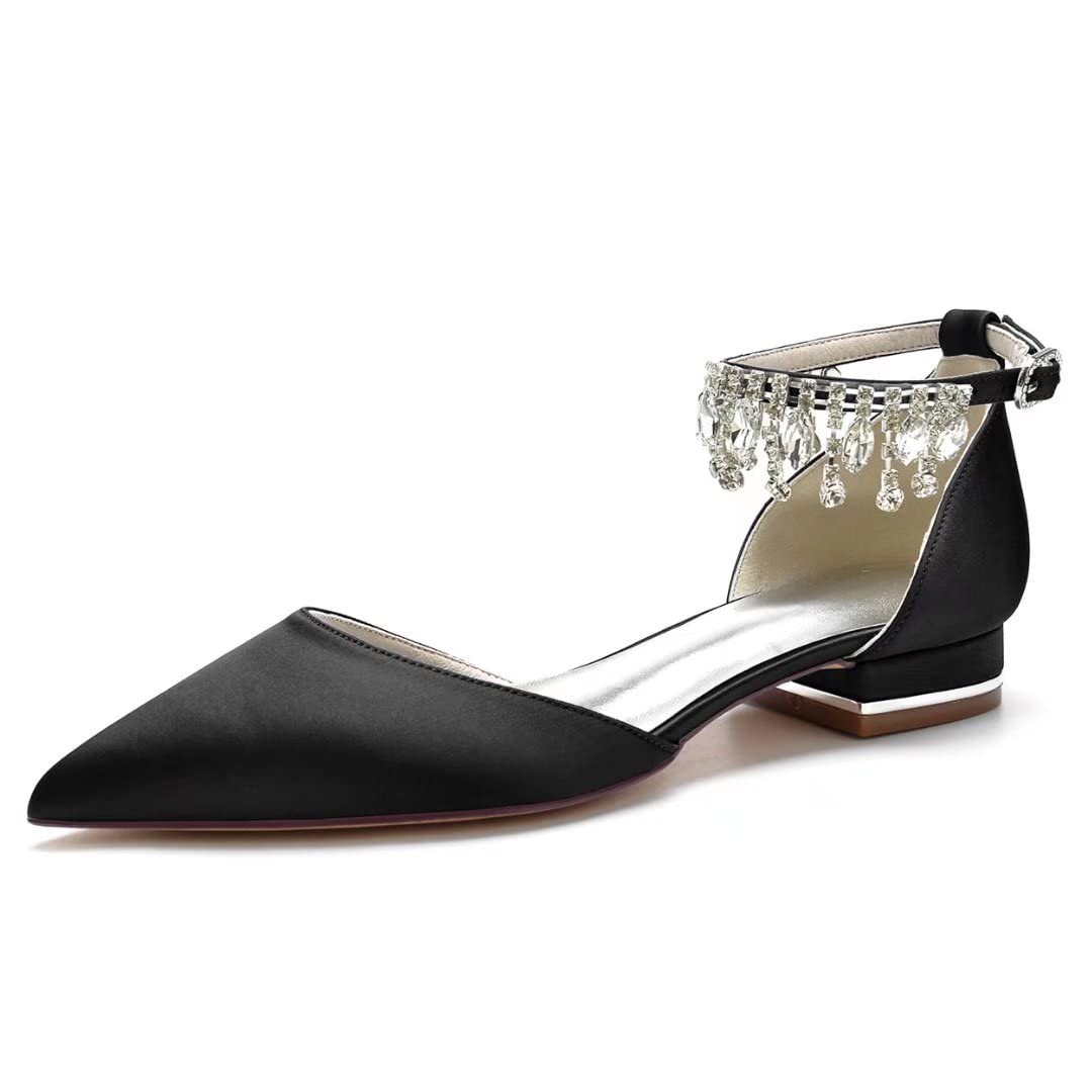 Women's Wedding Flats Shoes - Elegant Satin Crystals Pointed Toe Flat Sandals for Bridal, Prom, Evening Party | Perfect for Bridesmaids, Formal Events & Special Occasions