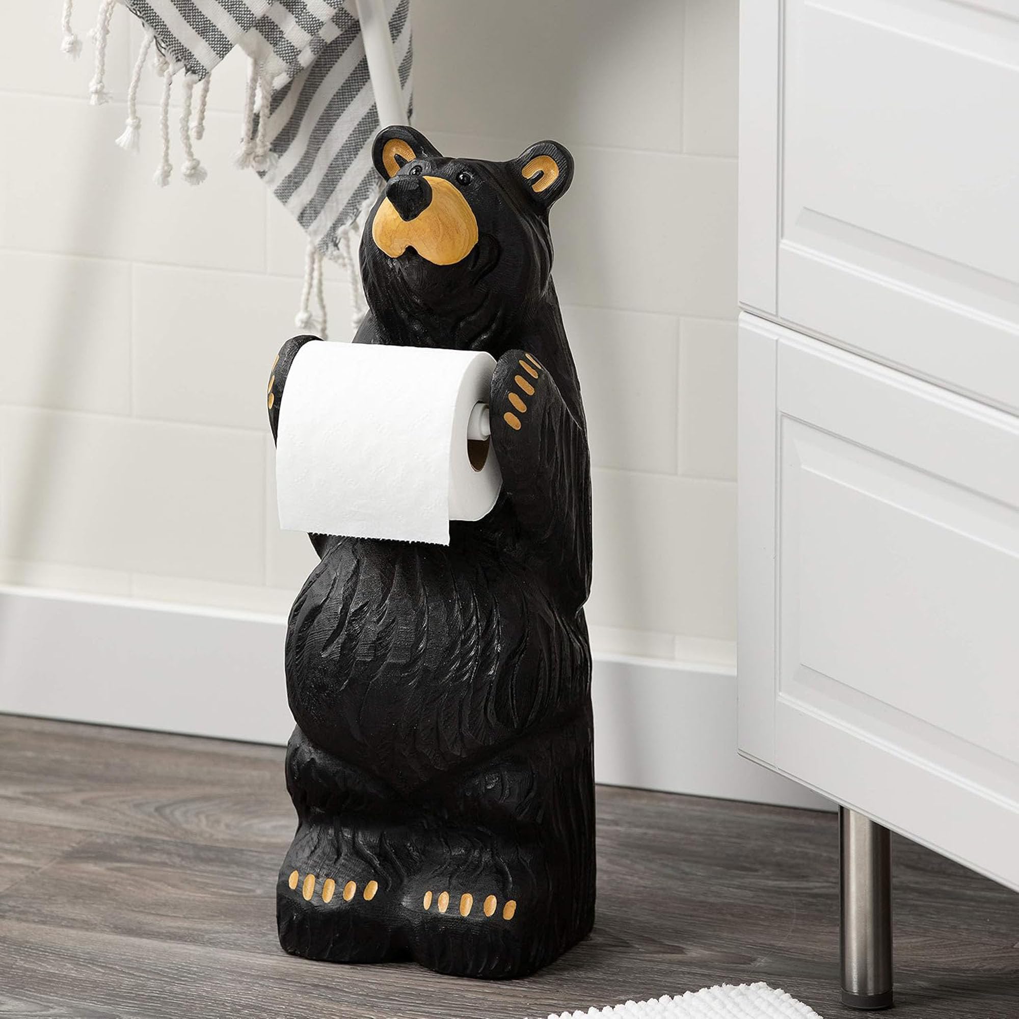 DEMDACO Bearfoots by Jeff Fleming - Little Johnny Bear Midnight Black Resin Stone Toilet Paper Holder (21