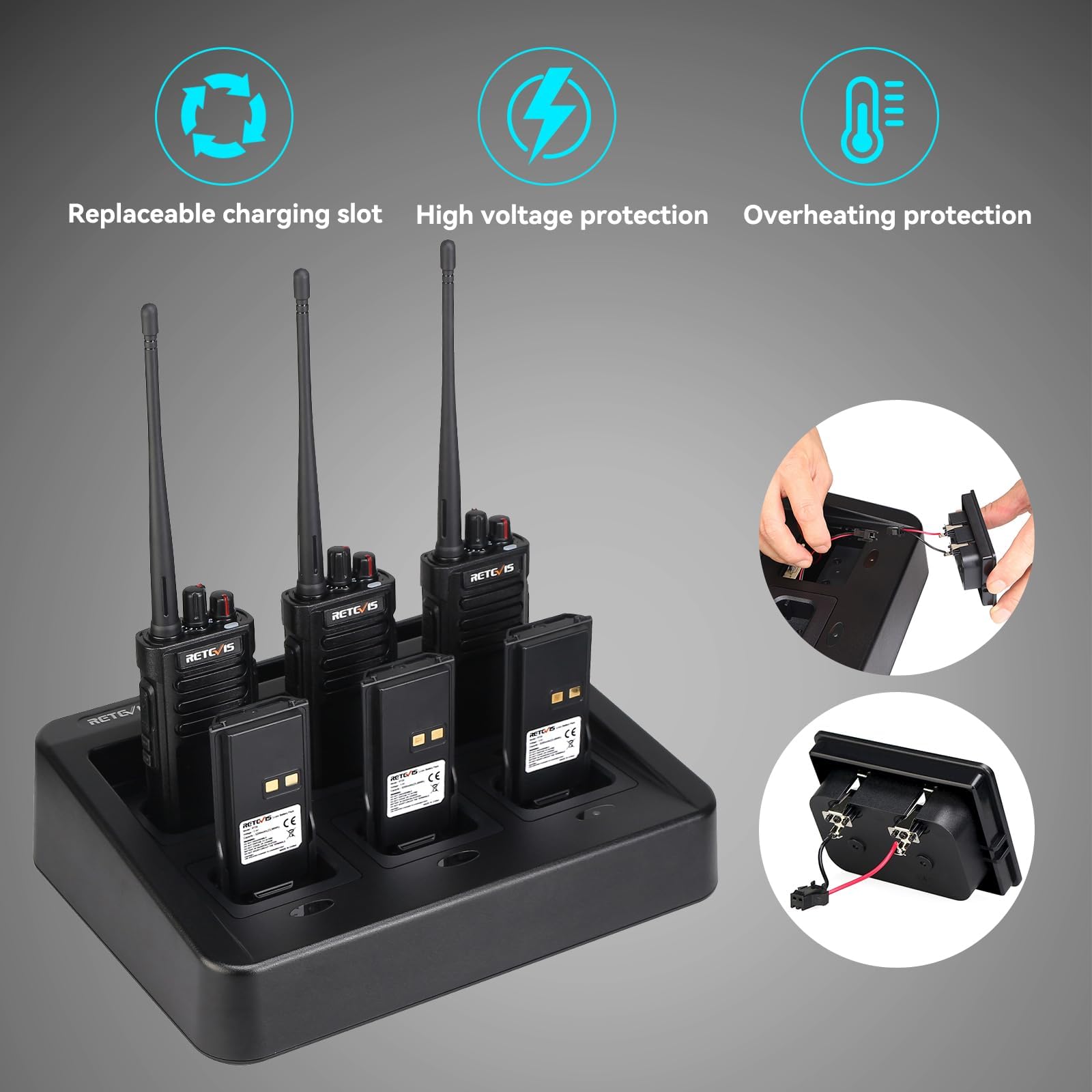 Retevis RT29 Long Range Walkie Talkies for Adults - 6 Pack High Power Two Way Radios with 3200mAh Battery & Charging Station - Heavy Duty Commercial Radios for Schools, Construction Sites & Outdoor Adventures