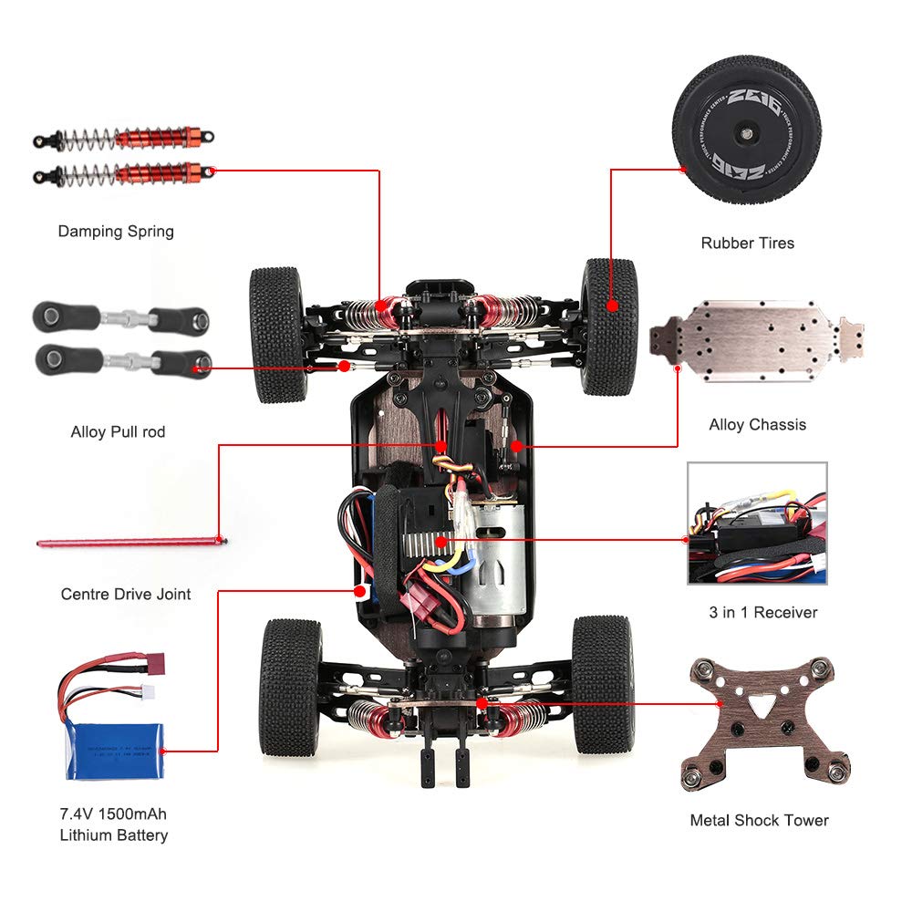 GoolRC WLtoys 144001 1:14 Scale 4WD RC Car - 60km/h High Speed Remote Control Off-Road Buggy with 2.4GHz Radio, RTR Aluminum Alloy Chassis & 550 Motor - Perfect for Adults Racing, Backyard Bashing & Off-Road Adventures (Red)