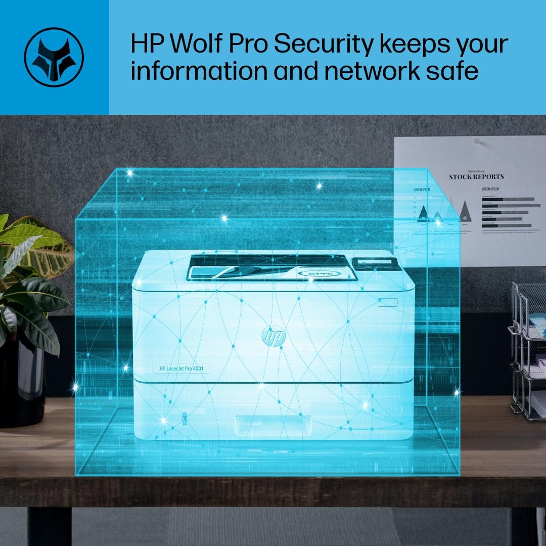 HP LaserJet Pro 4001dw Wireless Monochrome Laser Printer for Office - Fast Printing, Duplex Scanning, Secure Networking (2Z601F) | Ideal for Home Office, Small Business & Remote Work