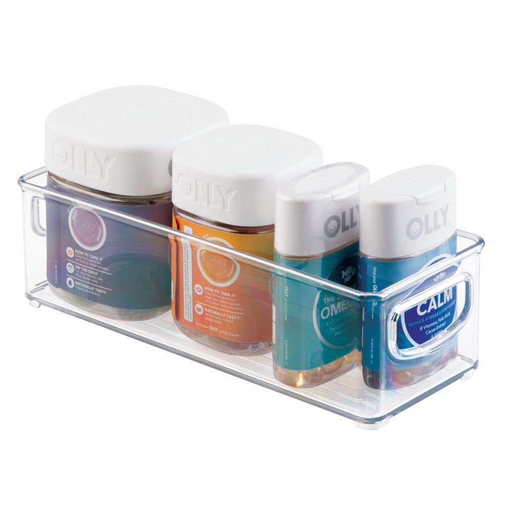mDesign Clear Plastic Bathroom Storage Bins with Handles - Organizer for Hair Tools, Makeup & Lotion - Perfect for Closet, Cabinet, Vanity & Shelf Organization (Set of 3) - Ideal for Bathroom, Bedroom & Home Decor Storage Solutions