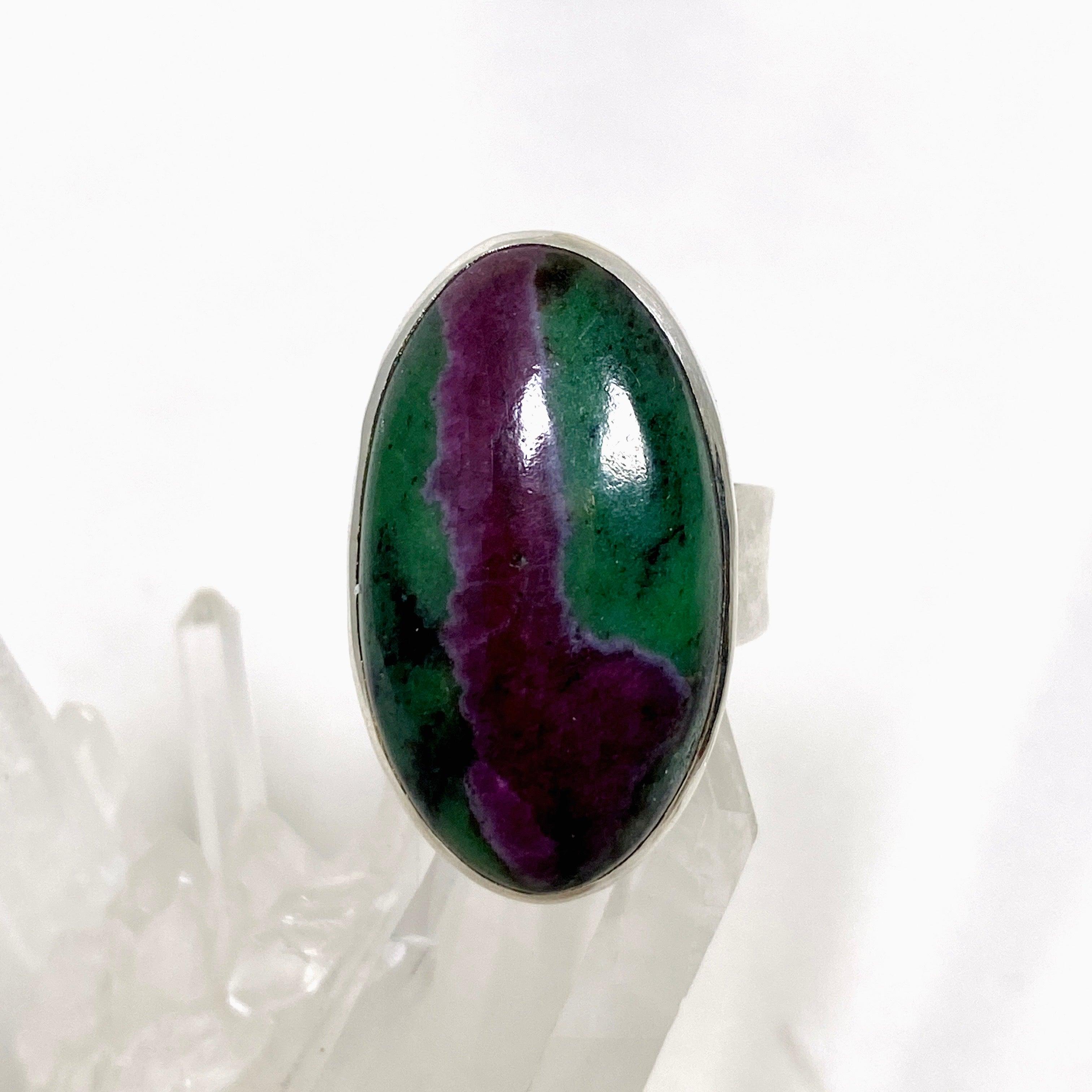 Natural Ruby in Zoisite Oval Ring with Hammered Band - Size 8 Sterling Silver Jewelry KRGJ3251 | Elegant Gift for Women, Perfect for Weddings & Special Occasions