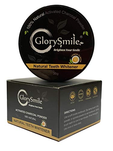 GlorySmile Organic Coconut Activated Charcoal Teeth Whitening Powder - Natural & Safe for Enamel, Removes Stains, Lemon Flavor | Alternative to Whitening Strips, Gels & Toothpaste | Perfect for Coffee, Wine & Smoking Stain Removal at Home