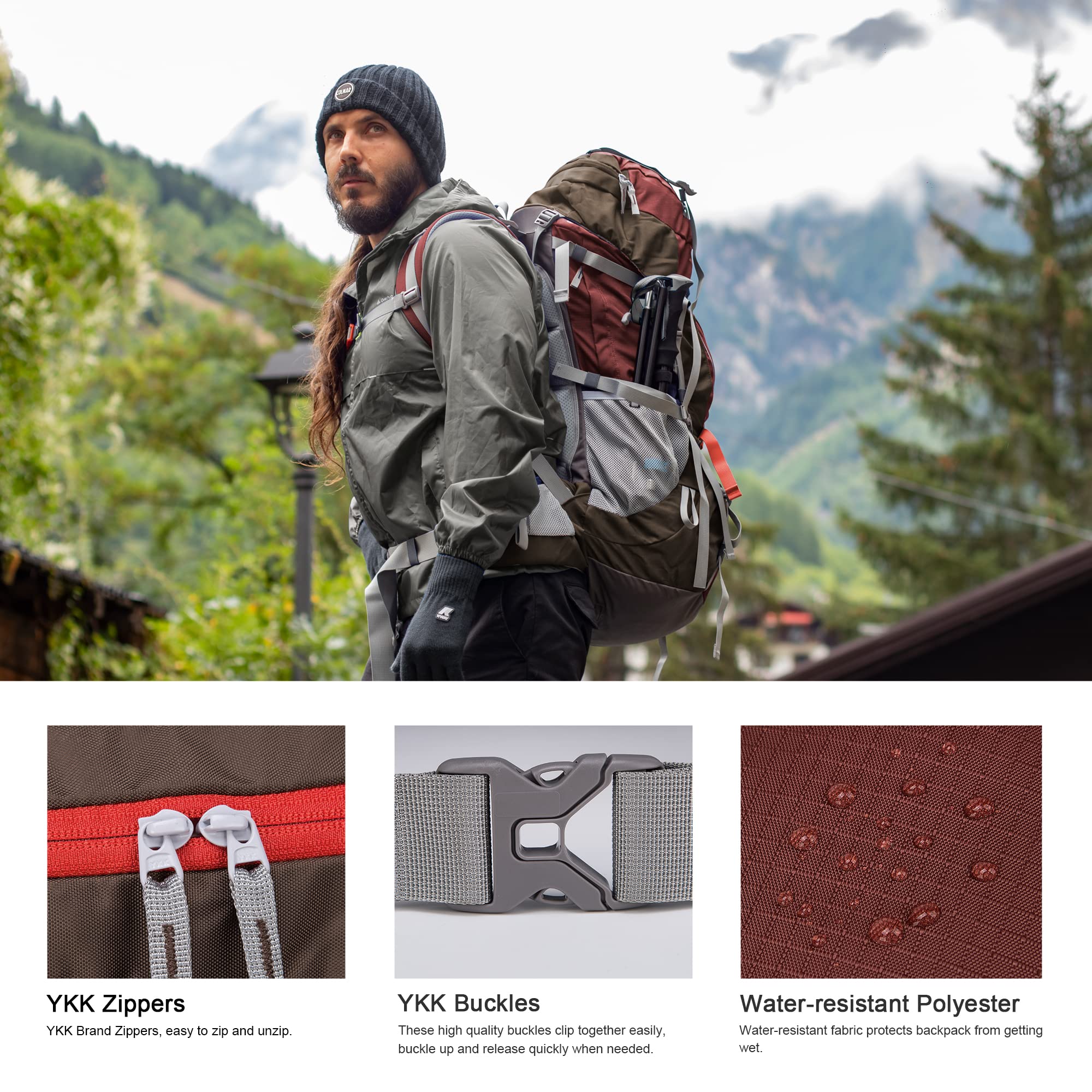 MOUNTAINTOP 70L Hiking Backpack with Rain Cover for Camping & Travel