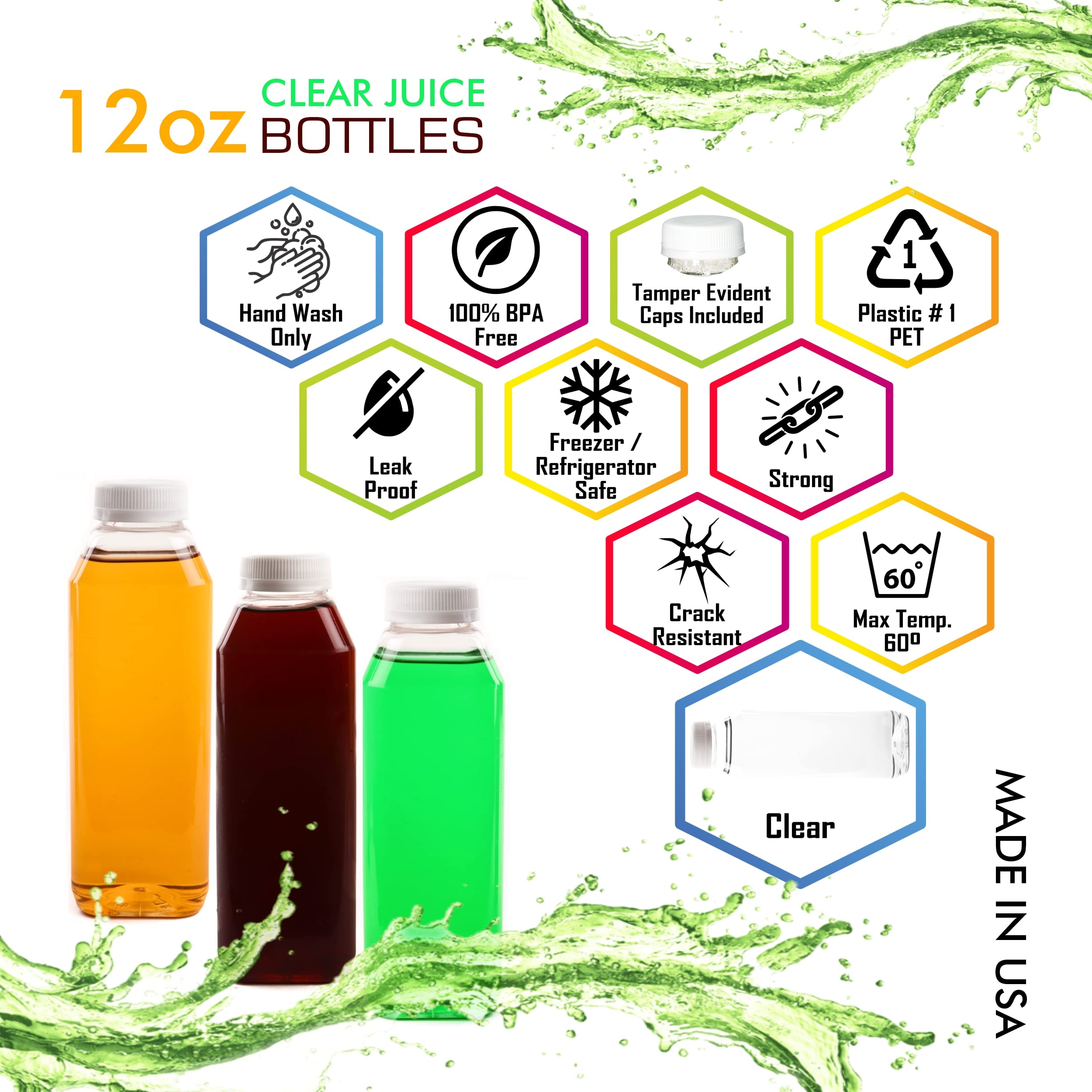 EcoQuality 12 oz Clear Plastic Juice Bottles with Tamper Evident Caps - 100 Pack | BPA-Free Smoothie & Beverage Containers for Juices, Milk, Meal Prep, Picnics & Party Favors | Reusable & Leak-Proof for Home, Restaurant & Commercial Use