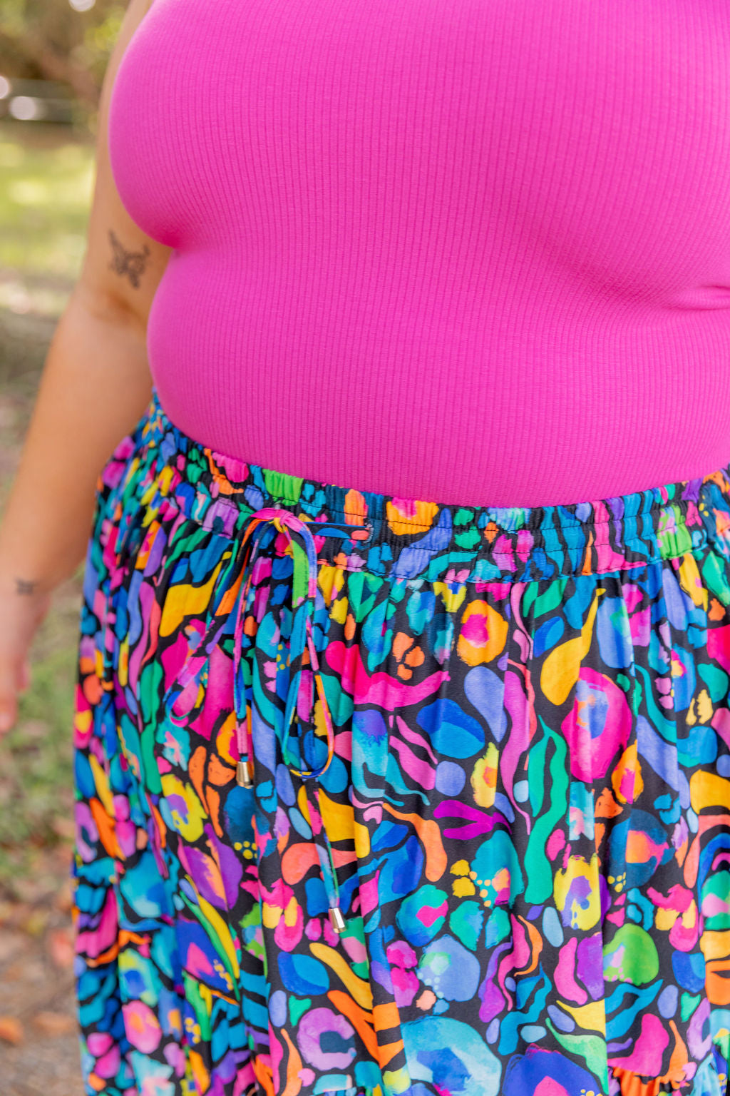 Kasey Rainbow African Print Carrie Skirt - Stylish Floral Midi Skirt for Women, Perfect for Summer Outfits, Beach Vacations & Boho Fashion