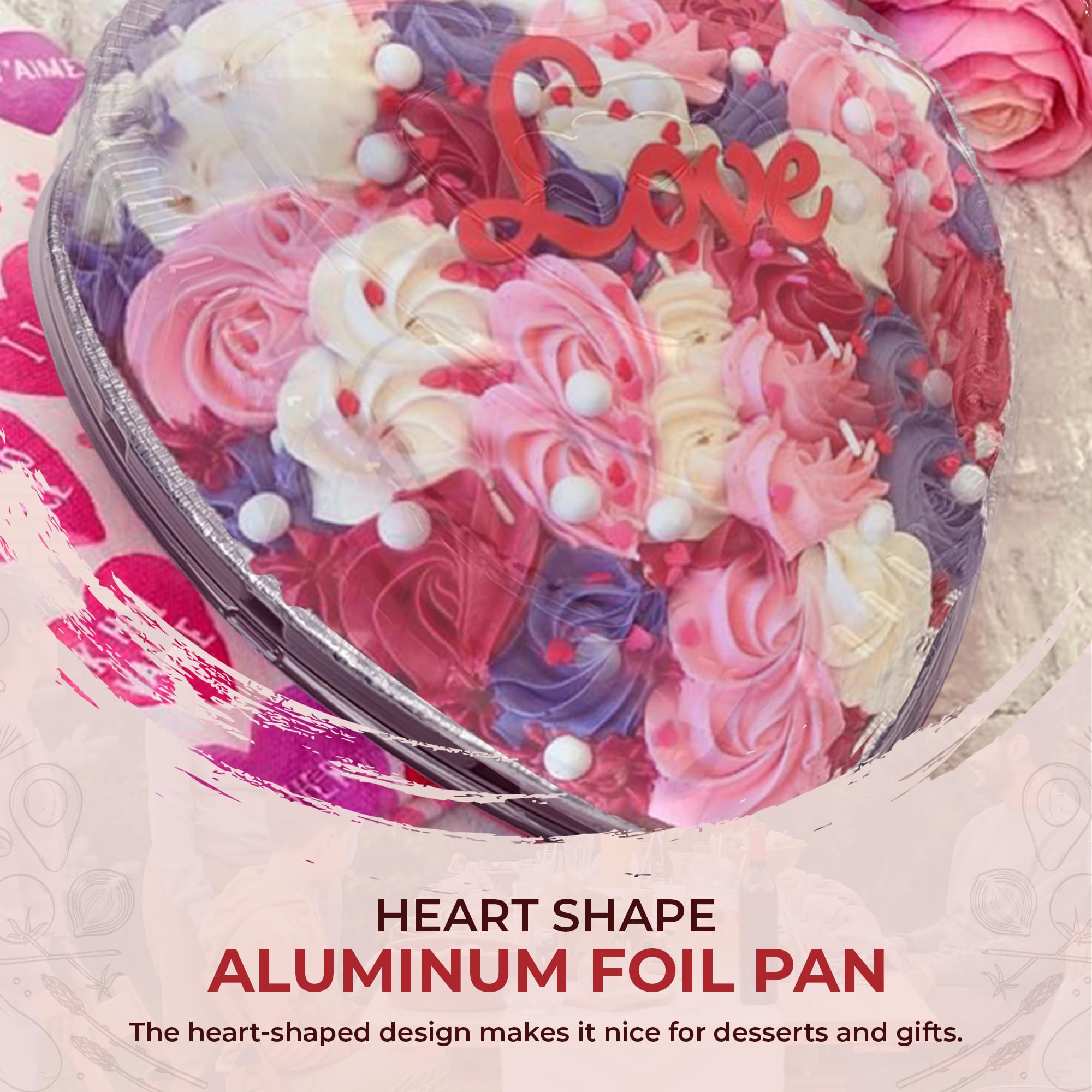 KitchenDance 8 Inch Disposable Heart Shaped Aluminum Pans with Lids - Perfect for Baking Cakes, Chocolates, Desserts & Food Storage - Leakproof Heart Cake Pans for Valentine's Day, Birthdays, Parties & Gifts (Pack of 339)