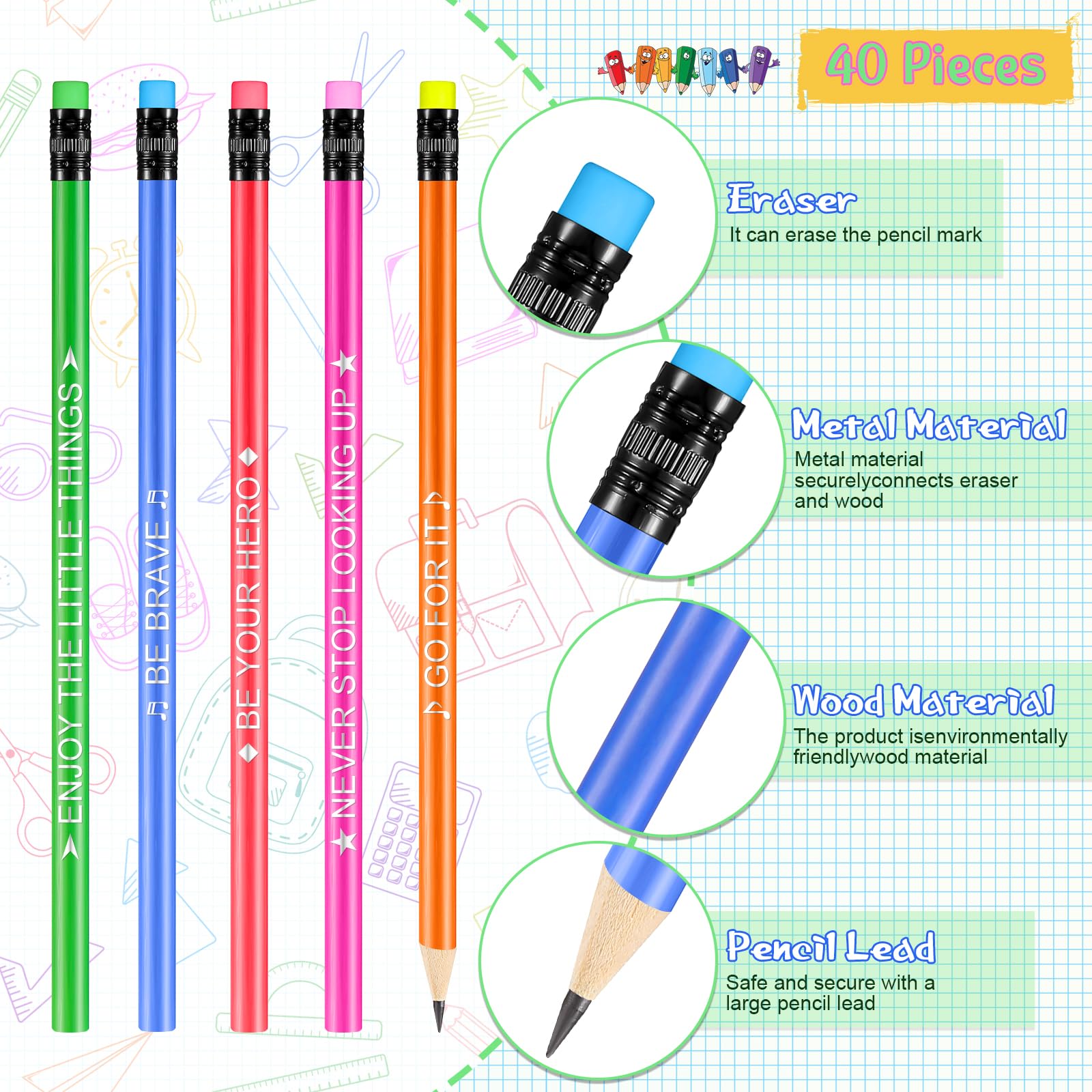 40 Pcs Color Changing Mood Pencils with Motivational Quotes - 2B Thermochromic Pencils with Eraser for School, Office & Art Projects - Fun Writing Tools That Change Color with Temperature