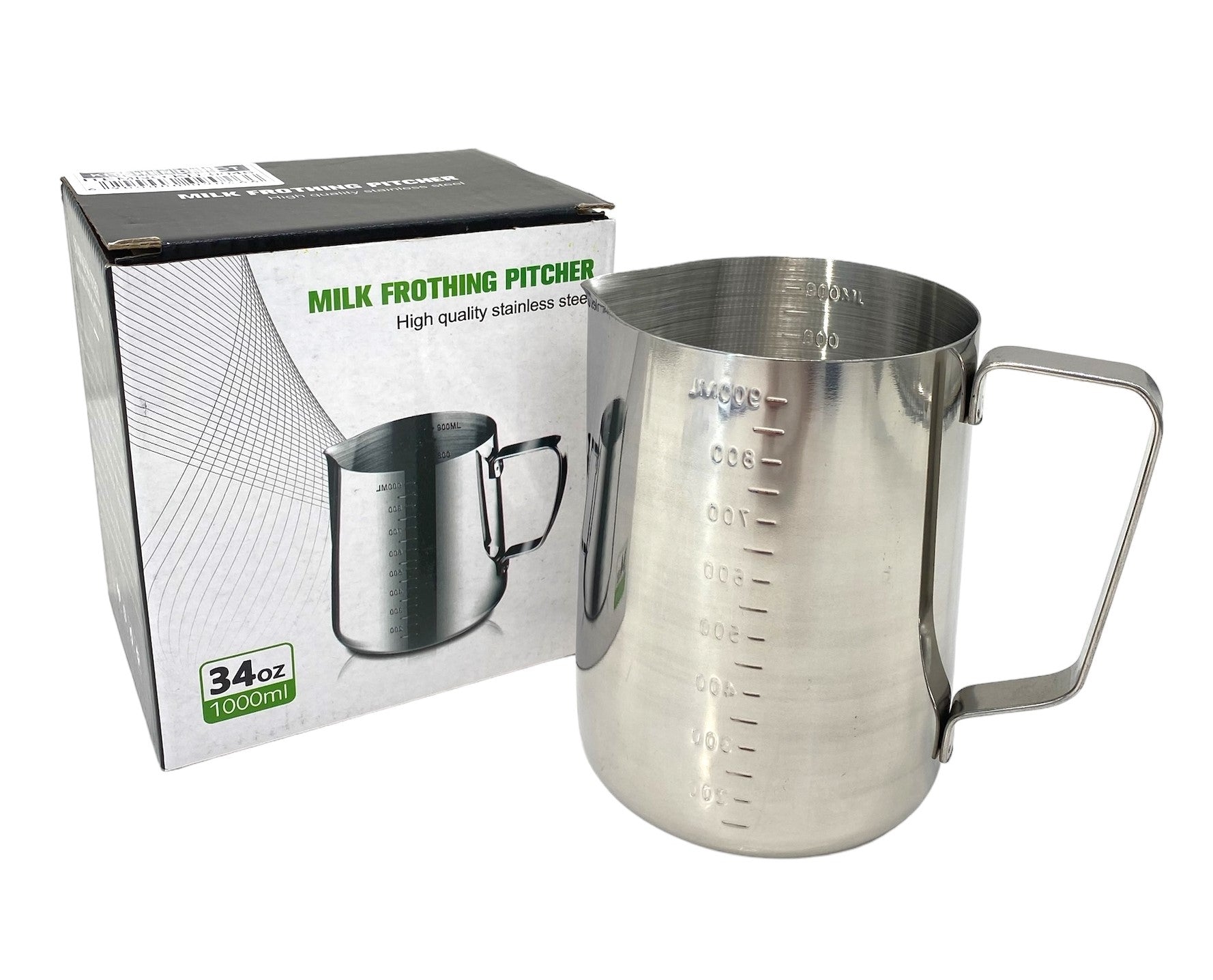 34OZ Stainless Steel Milk Frother - Handheld Electric Whisk for Coffee, Latte, Hot Chocolate & Matcha - Perfect for Home, Office & Cafe Use