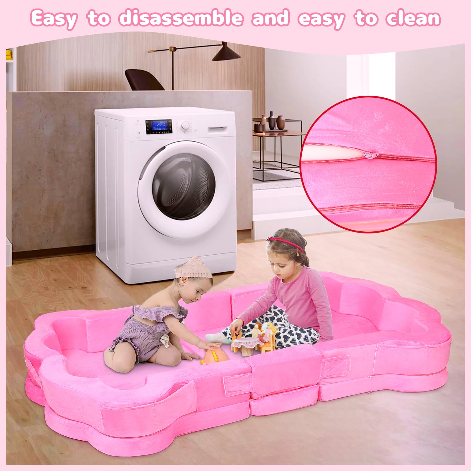 Portable Foldable Toddler Travel Bed for Kids 1-5 Years - Soft, Safe & Lightweight Floor Bed for Home, Camping & Sleepovers (Pink) - Perfect for Indoor, Outdoor & Travel Use