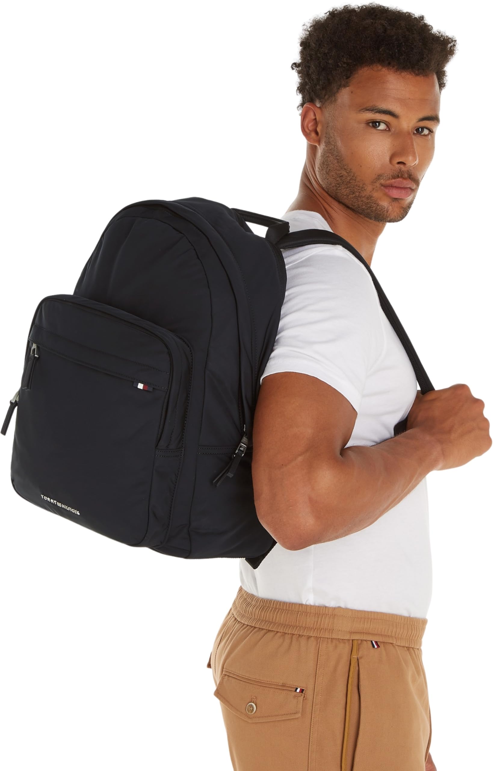 Tommy Hilfiger Men's Signature Waterproof Backpack - Durable Laptop Bag for Work, Travel & School | Stylish Casual Daypack for Commuters & Students