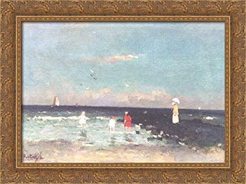 24x18 Gold Ornate Wood Framed Beach Canvas Art by Pericles Pantazis - Perfect for Coastal Home Decor, Living Room Wall Art & Beach House Interior Design