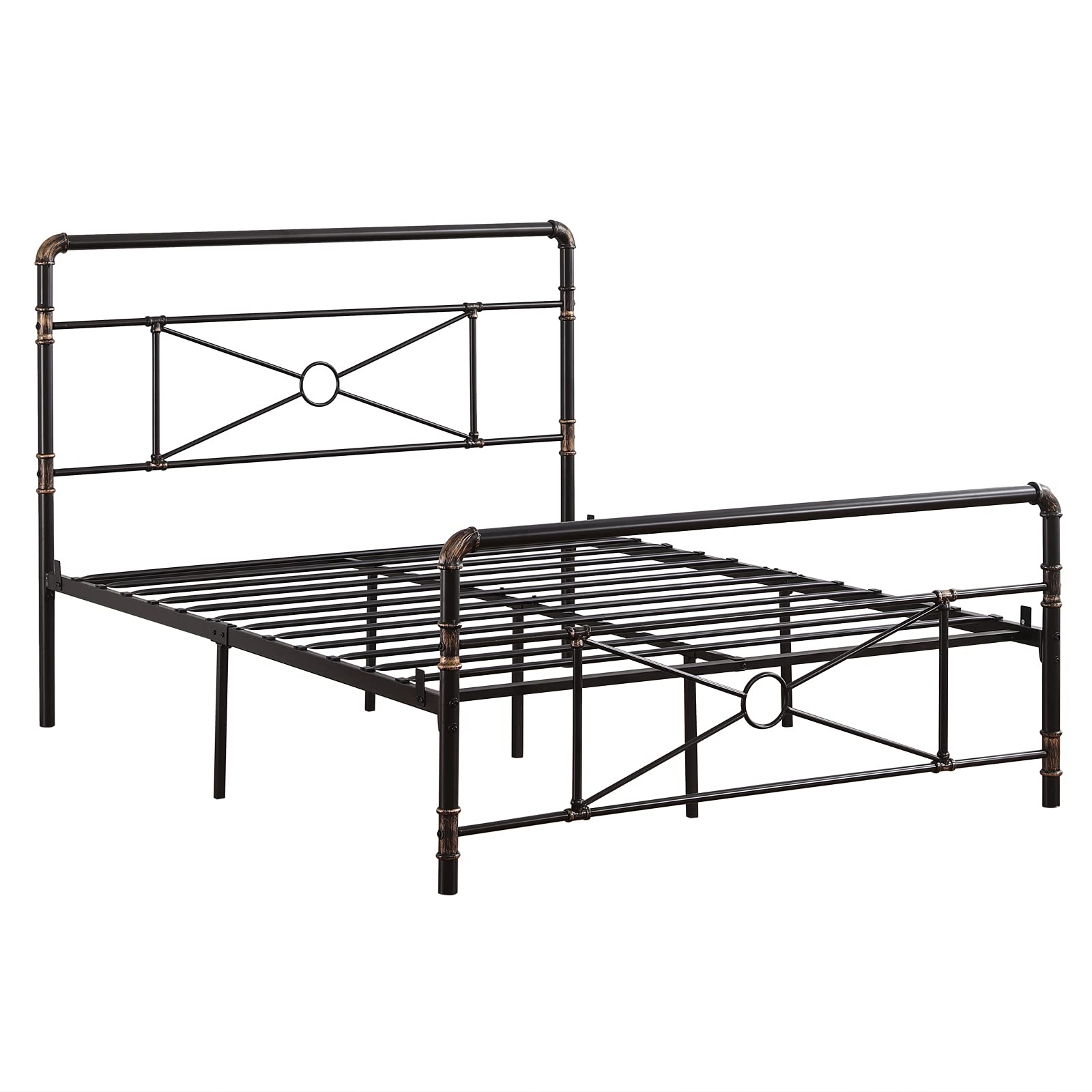 Single-Layer Water Pipe Bed Frame with Cross Design - Full Black Iron Platform Bed with Footboard | Sturdy Metal Bed Frame for Modern Bedroom, Dorm, or Guest Room
