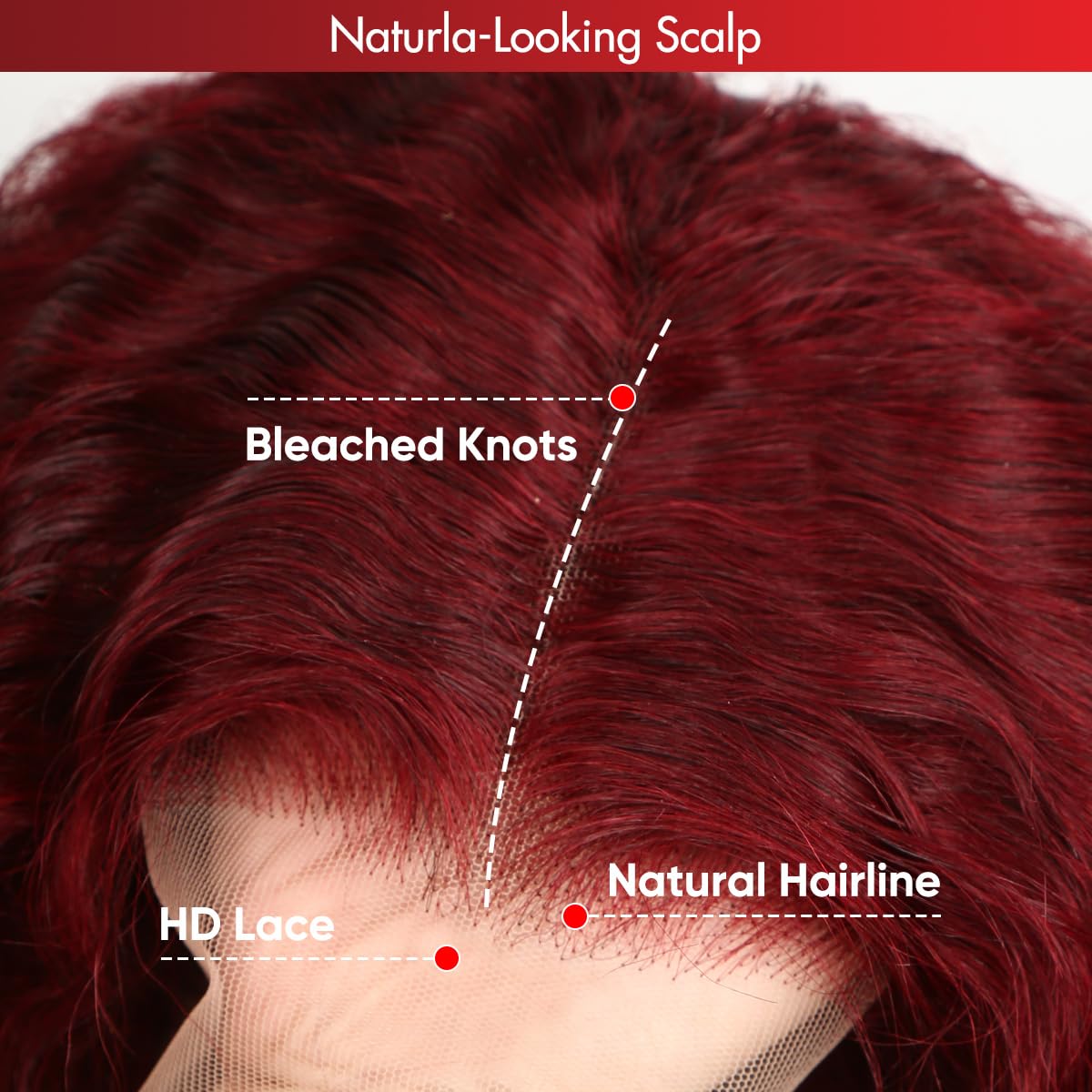 Burgundy 13x4 Lace Front Wig Human Hair 180% Density Water Wave Glueless Pre Plucked Bleached Knots 28 Inch - Natural Red Colored Curly Wig for Women | Perfect for Cosplay, Parties, Weddings & Daily Wear