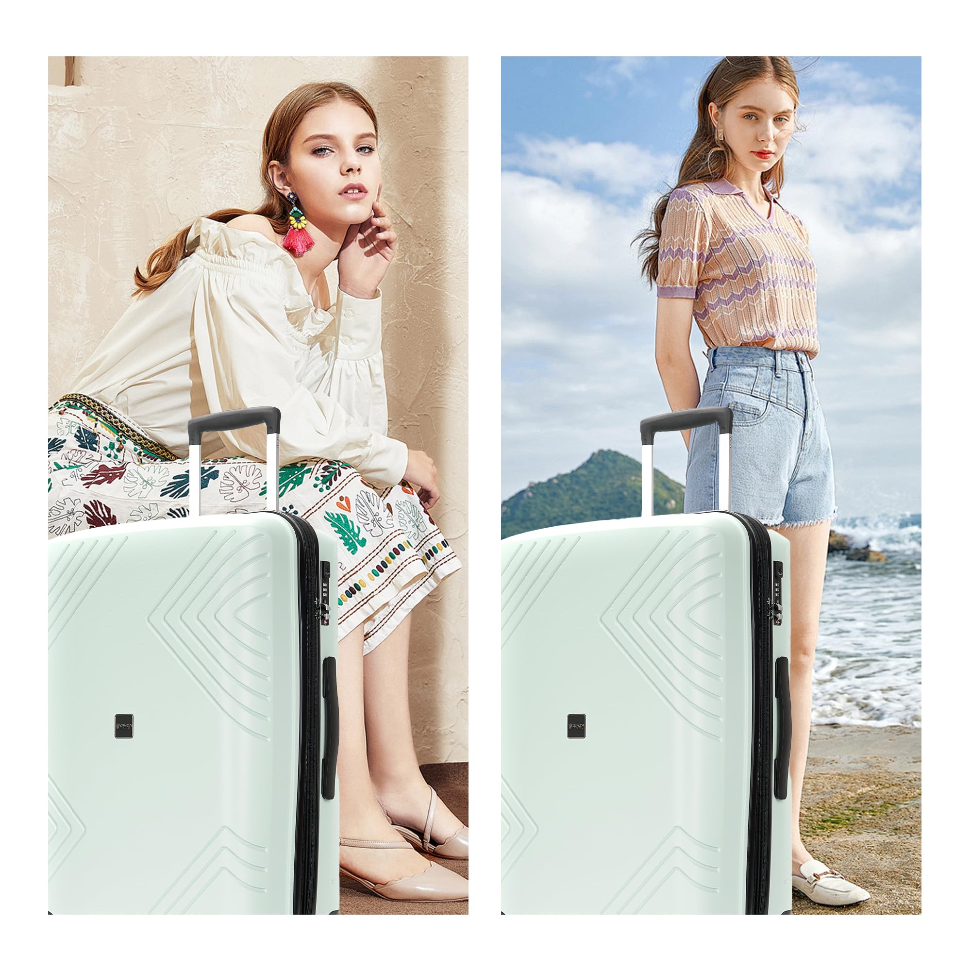 3-Piece Hard Shell Luggage Set with Spinner Wheels & TSA Lock - Mint Green Suitcases for Travel, Vacation & Business Trips