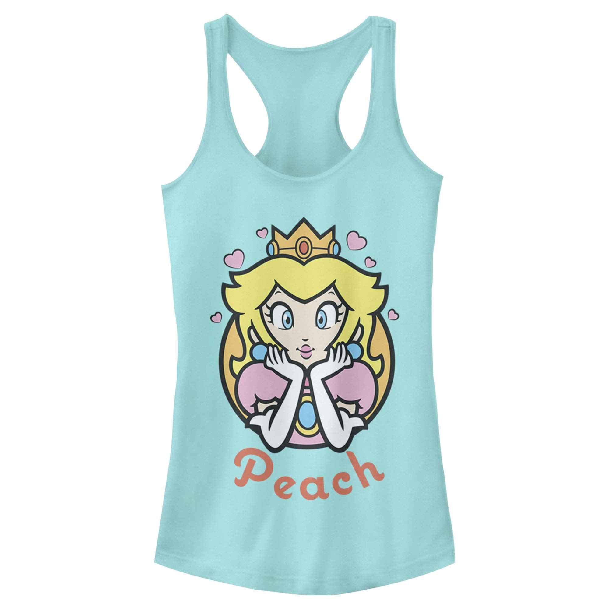 Women's Slim Fit Scoop Hem Racerback Tank Top - Nintendo Peach Hearts Design | Casual Summer Wear, Gaming Enthusiast Outfit, Lounge & Sleep Comfort