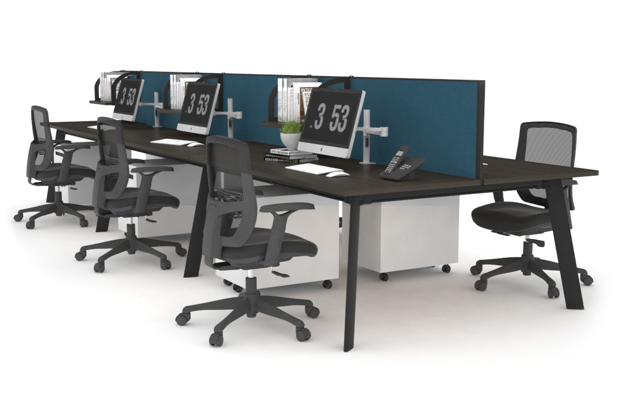 6-Person Workstation with Black Frame - 1400L x 700W Office Desk for Team Collaboration & Open Workspaces