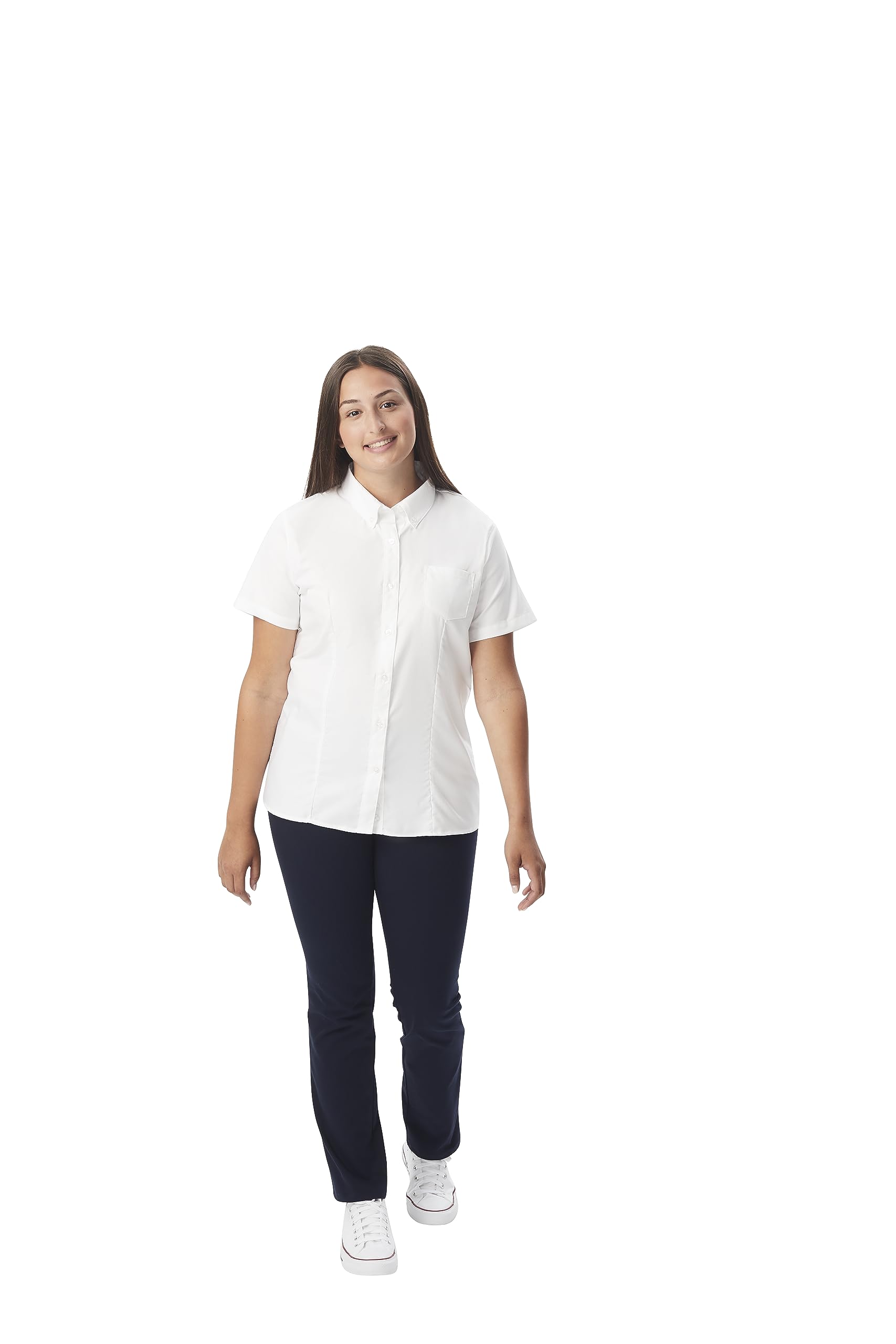 French Toast Women's Short Sleeve Oxford Button-Down Collar Blouse - Classic Office & Casual Wear for Professional Women