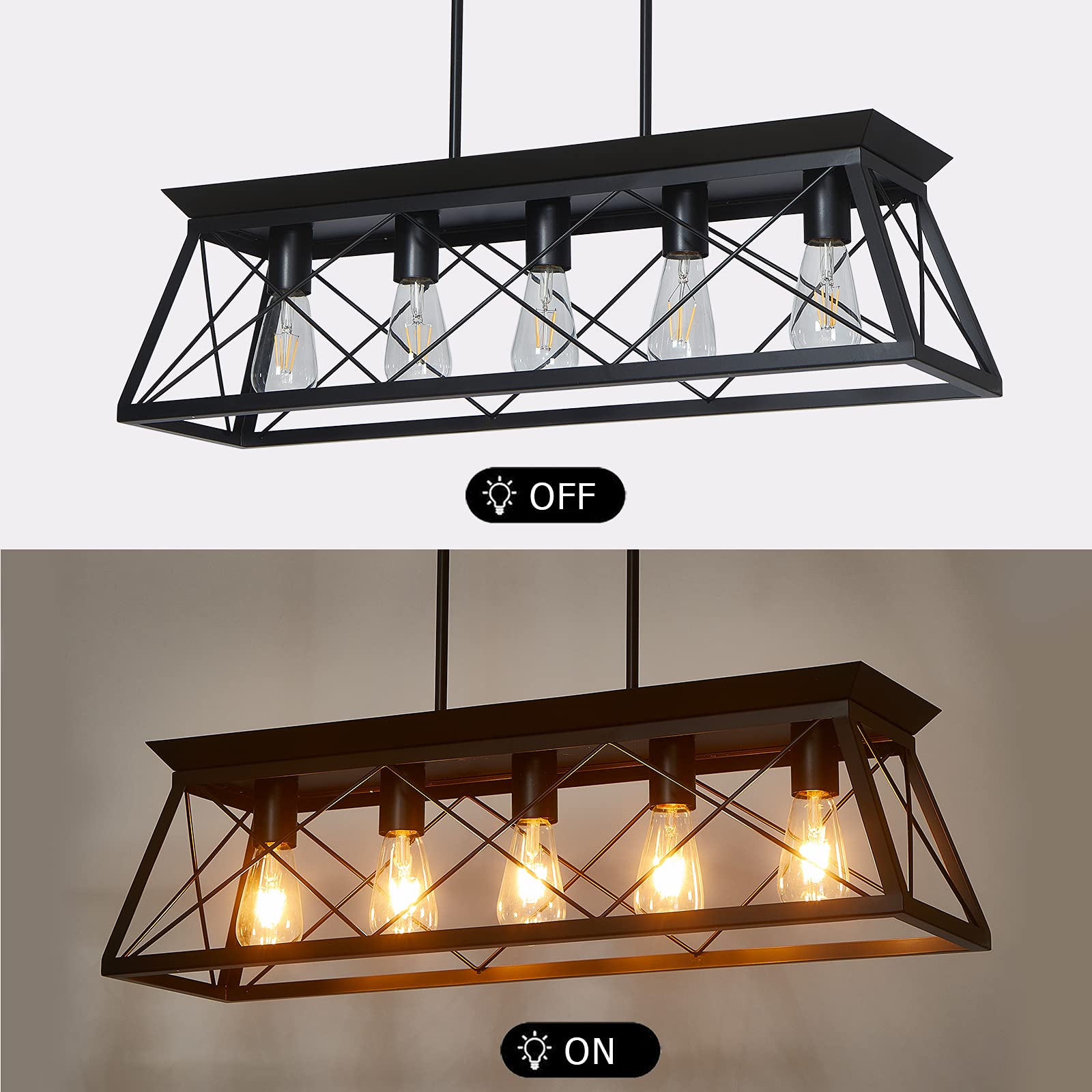 Modern 5-Light Black Chandelier for Dining Room, Farmhouse Kitchen Island, Entryway, Bedroom & Living Room - Elegant Ceiling Pendant Light Fixture for Home Decor