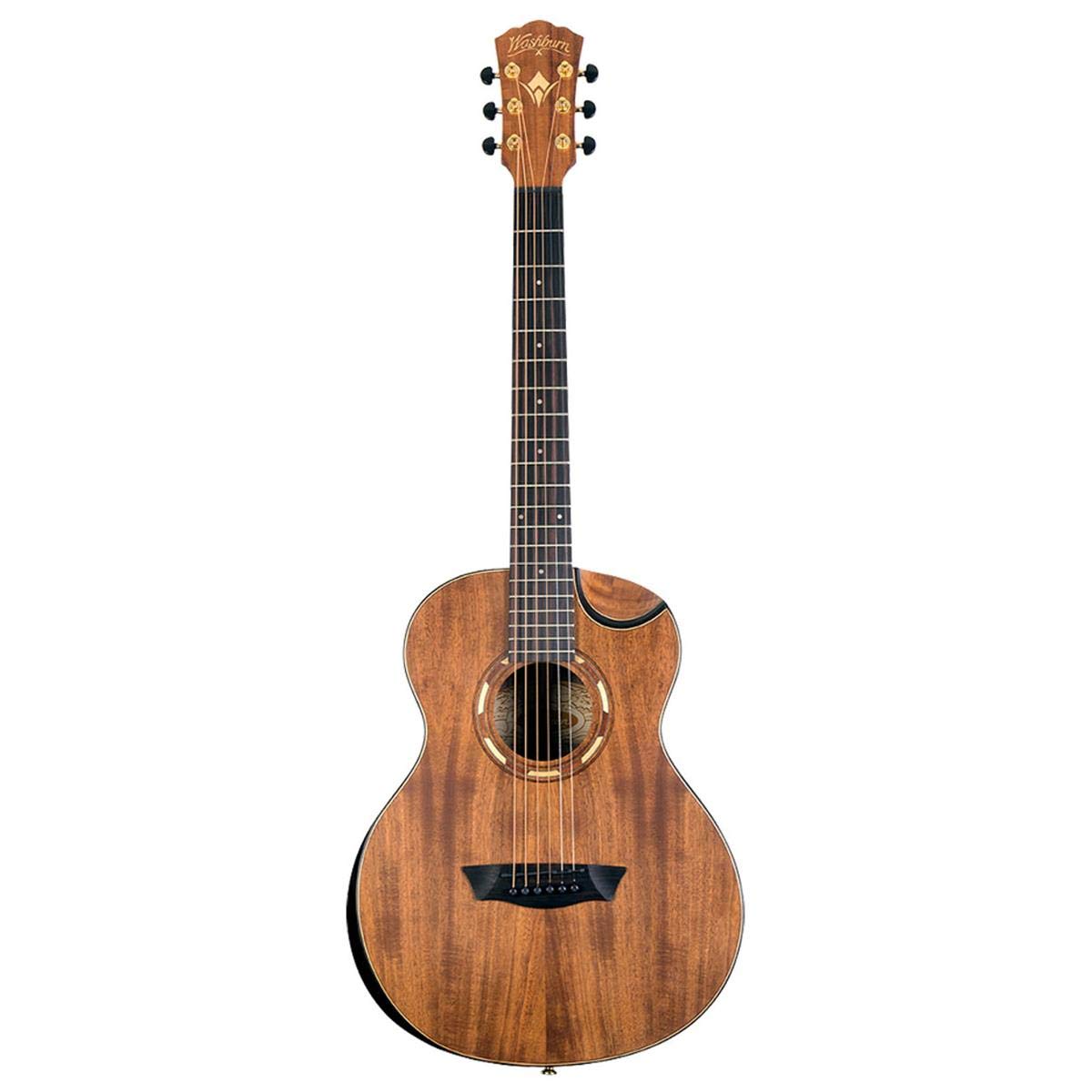 Washburn Comfort G-Mini 55 Koa Travel Size Acoustic Guitar - Natural Finish | Compact & Portable for Travel, Camping & Outdoor Adventures