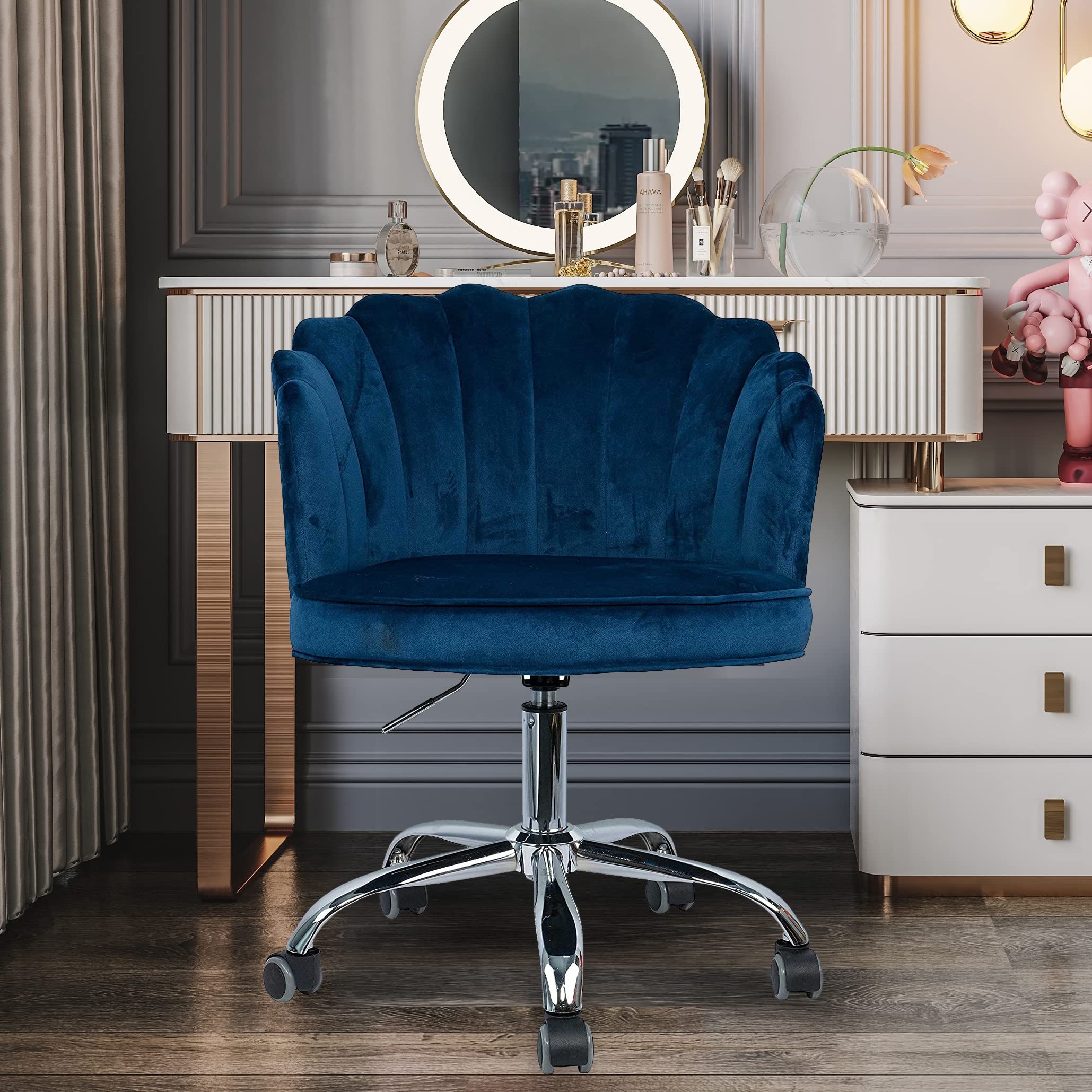 Modern Tufted Velvet Accent Chair - Ergonomic Swivel Office Desk Chair with Shell Back & Gold Legs, Adjustable Task Chair for Home Office, Living Room & Bedroom | Perfect for Work, Study & Relaxation