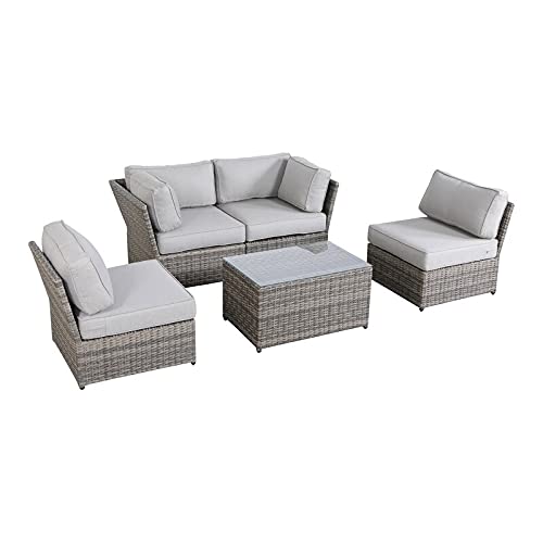 Outdoor Wicker Patio Furniture 5-Piece Sectional Conversation Sofa Set for Backyard, Porch or Pool - No Assembly Required [CM-5442] | Perfect for Relaxing, Entertaining & Outdoor Lounging
