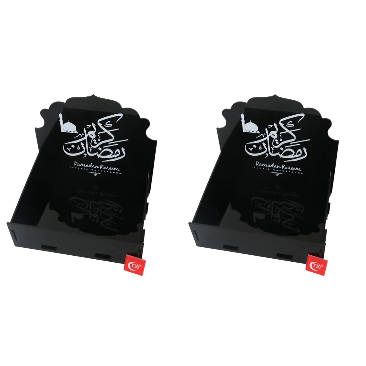 Set of 2 Acrylic Serving Trays - Elegant Ramadan Plates with Wooden Ornament for Appetizers, Snacks & Desserts | Perfect for Eid Mubarak Celebrations, Iftar Parties & Holiday Entertaining