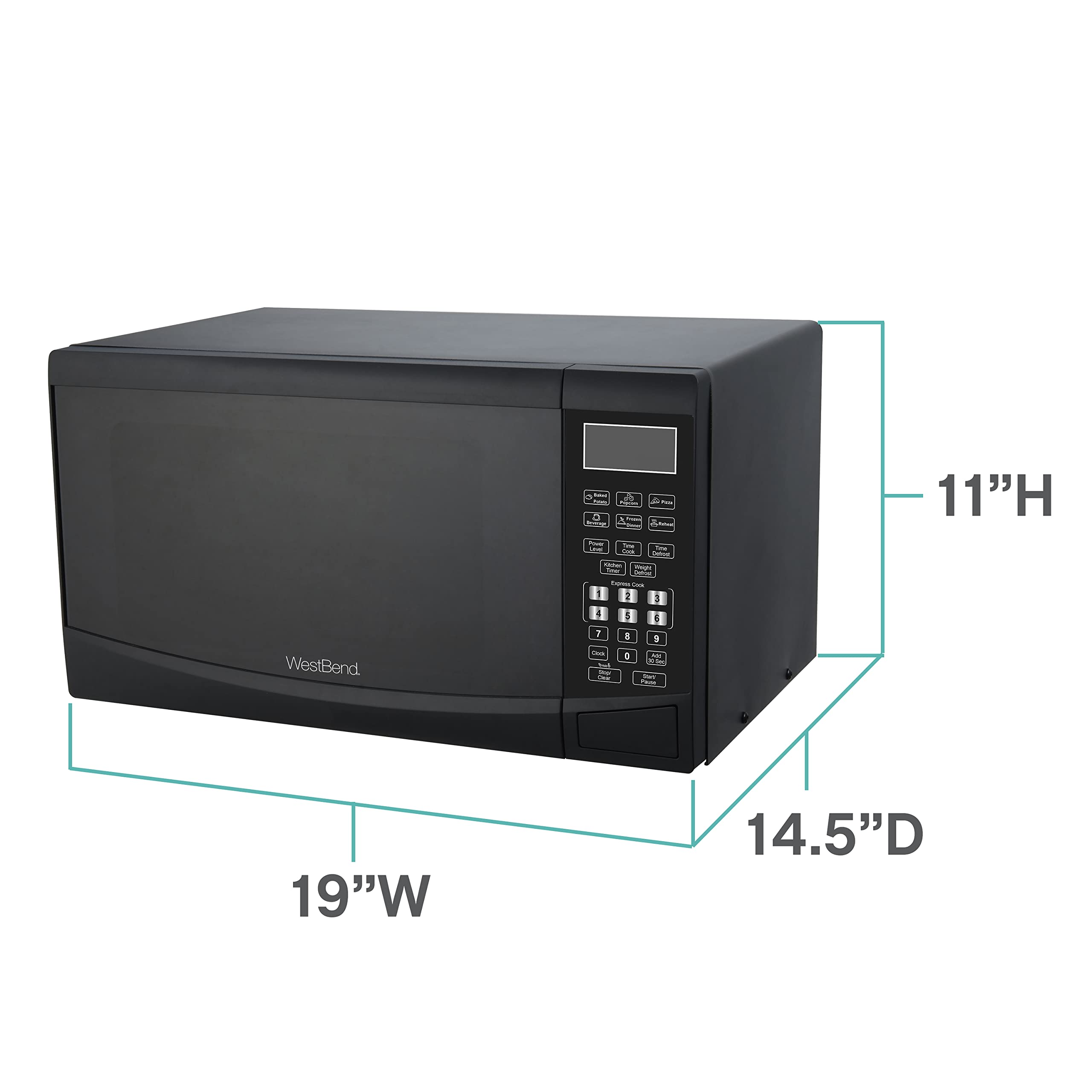 West Bend WBMW92B 900-Watt Compact Microwave Oven with 6 Pre-Set Cooking Modes, Speed Defrost, Electronic Controls & Glass Turntable - Black | Perfect for Dorms, Small Kitchens & Office Break Rooms