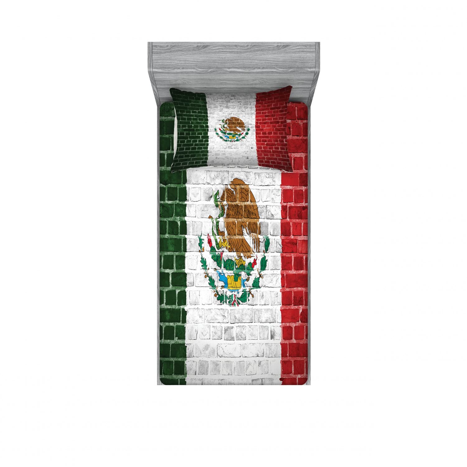 Ambesonne Mexica 2-Pack Twin XL Fitted Sheet & Pillow Sham Set - Latina Country Flag Design, 4-Piece Bedding Decor for Dorm, Guest Room & Apartment - Vibrant Multicolor Cotton Blend Sheets & Pillow Covers