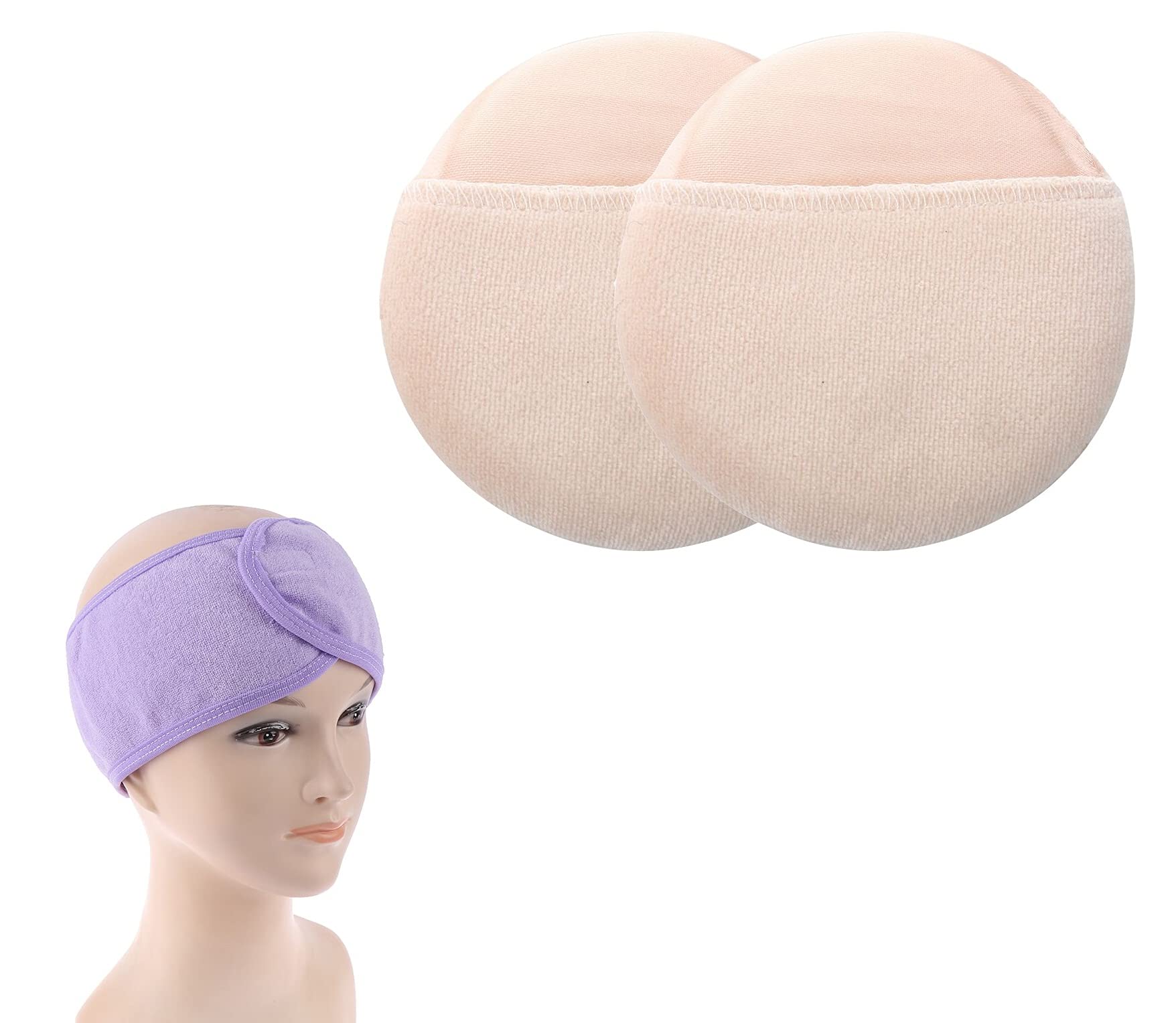Soft Cotton Powder Puff with Facial Headband - 3 Piece Cosmetic Foundation Sponge Set for Women & Men | Face, Neck Makeup Application | Perfect for Daily Beauty Routine & Professional Makeup