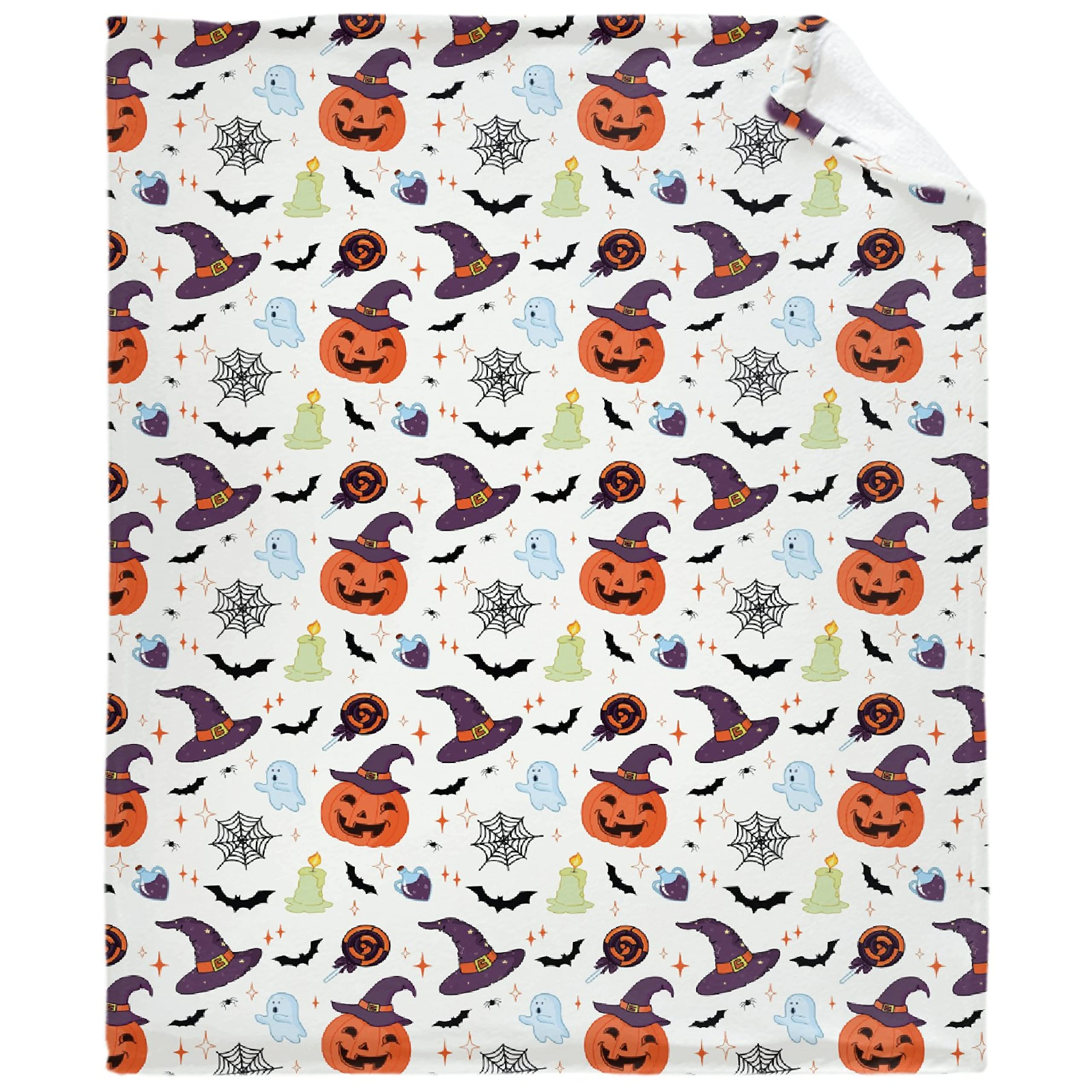 Halloween Pumpkin Ghost Bats Fleece Throw Blanket - Soft Cozy Plush Blanket for Girls, Women, Men & Boys - XL Warm Lightweight Blanket for Bed, Sofa, Couch & Chair - Perfect for Halloween Decor, Family Movie Nights & Cozy Fall Evenings