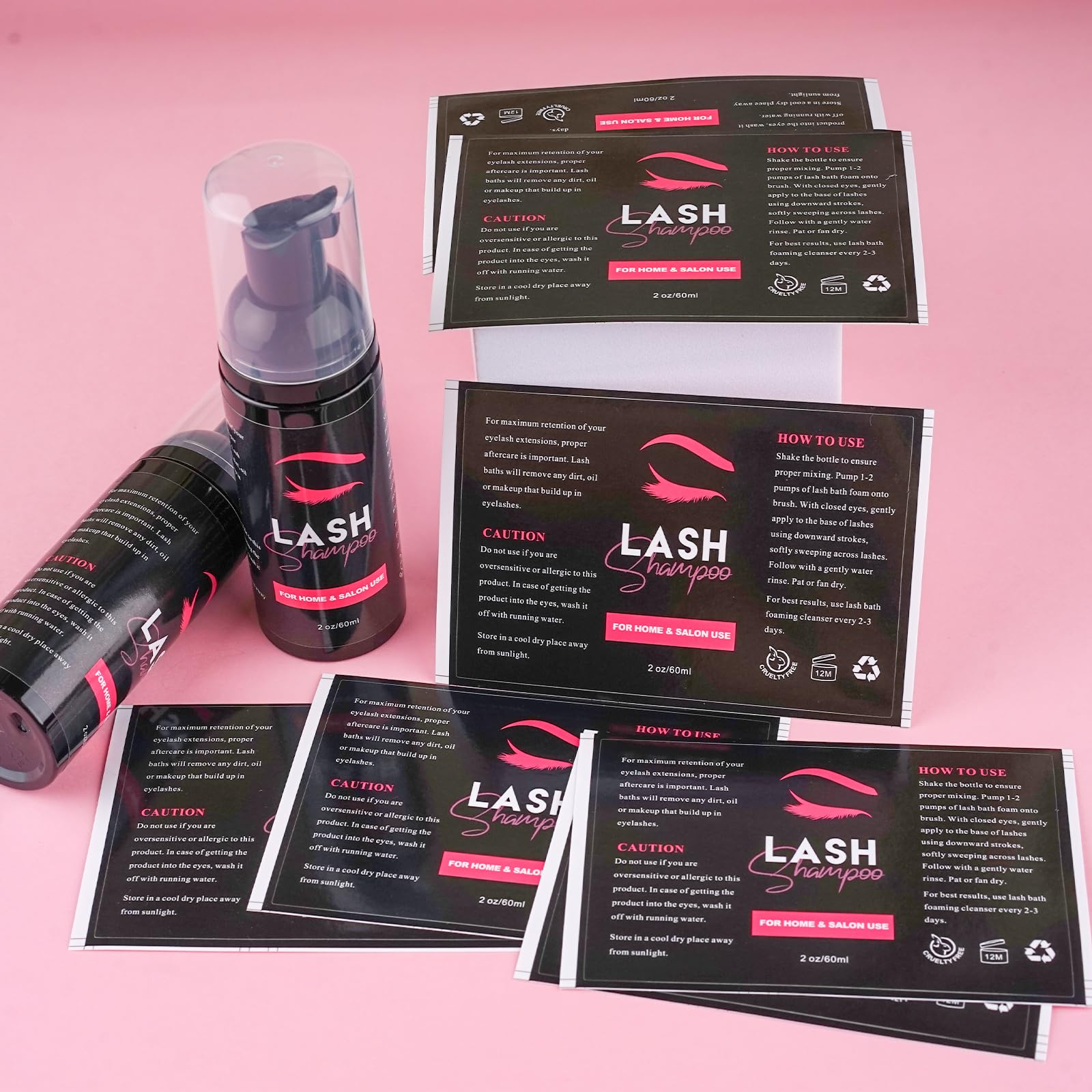 50PCS Eyelash Extension Shampoo Labels - Waterproof Stickers for Foam Pump Bottles, Personalized Lash Bath Wash Stickers (Style A) - Perfect for Salon Professionals & DIY Lash Care at Home