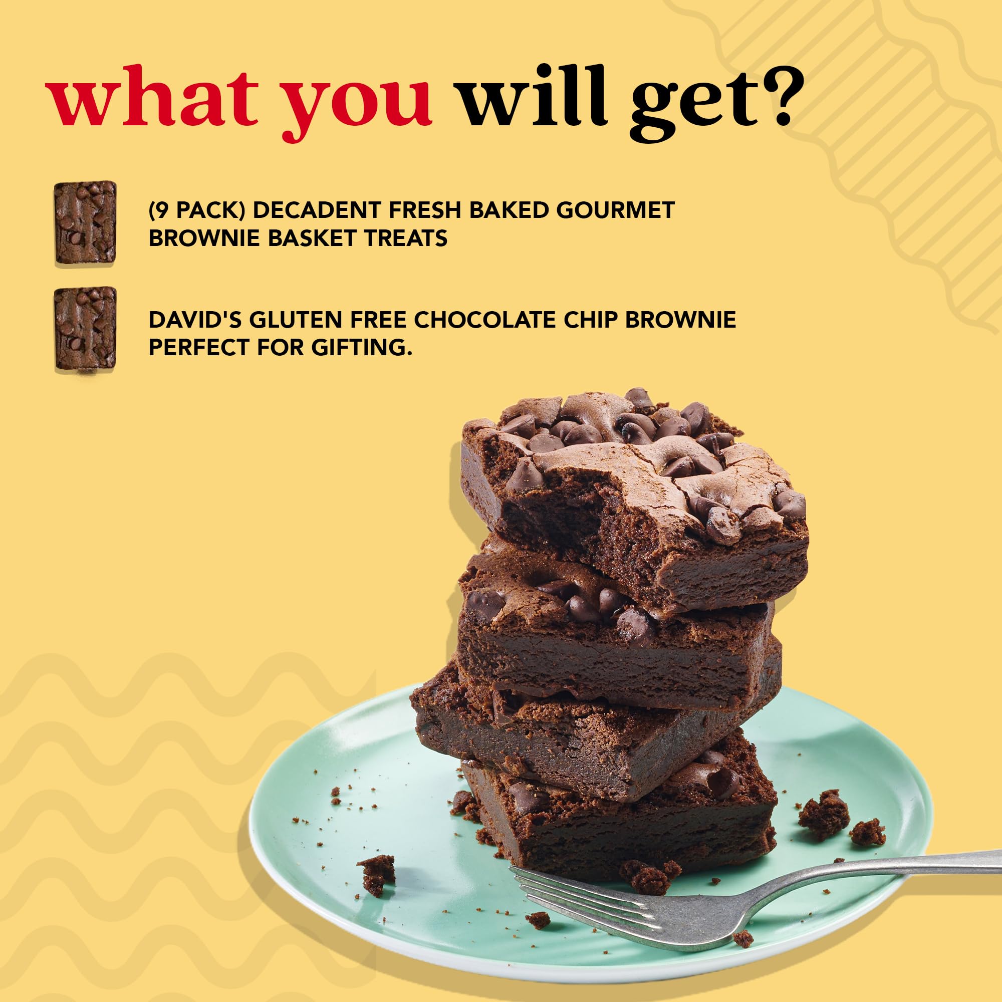 Gluten-Free Chocolate Chip Brownies 9 Pack - Fresh Baked Gourmet Brownies Gift Box - Healthy Snack for Parties, Office Treats & Holiday Gifting - Perfect for Birthdays, Christmas & Corporate Events
