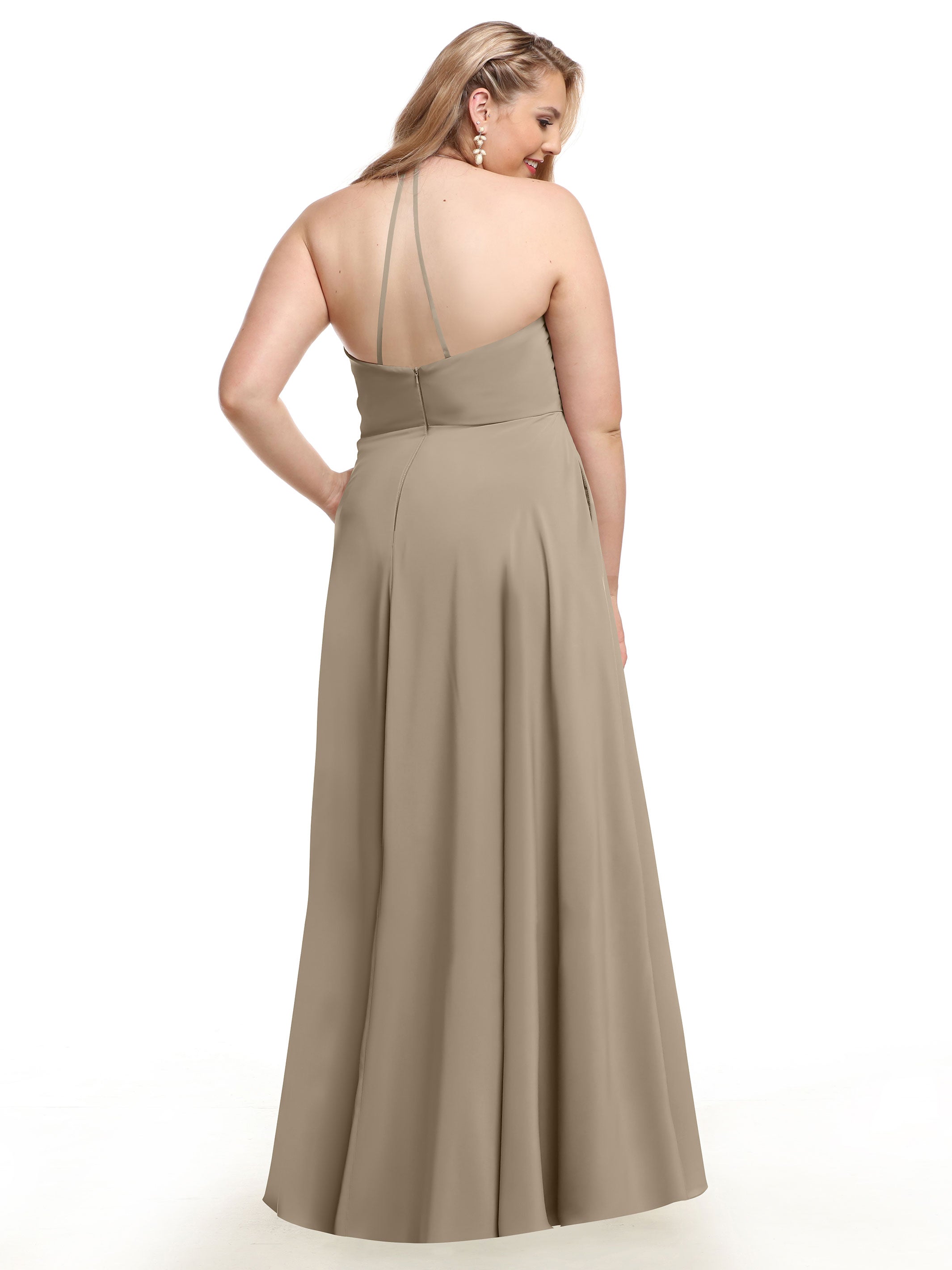 Elegant 80101 Stretch Chiffon A-Line Bridesmaid Dress with V-Neck & Pleats - Perfect for Weddings, Formal Events & Special Occasions