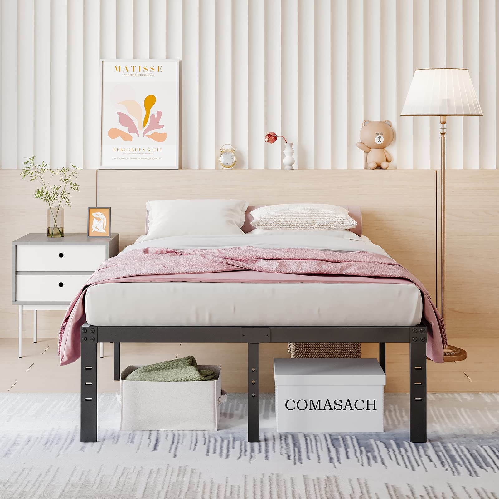 16 Inch Full Bed Frame Heavy Duty Metal Platform - No Box Spring Needed, 3500 lbs Capacity, Non-Slip Noise-Free Mattress Foundation, Black - Perfect for Small Bedrooms, Guest Rooms & Dormitories