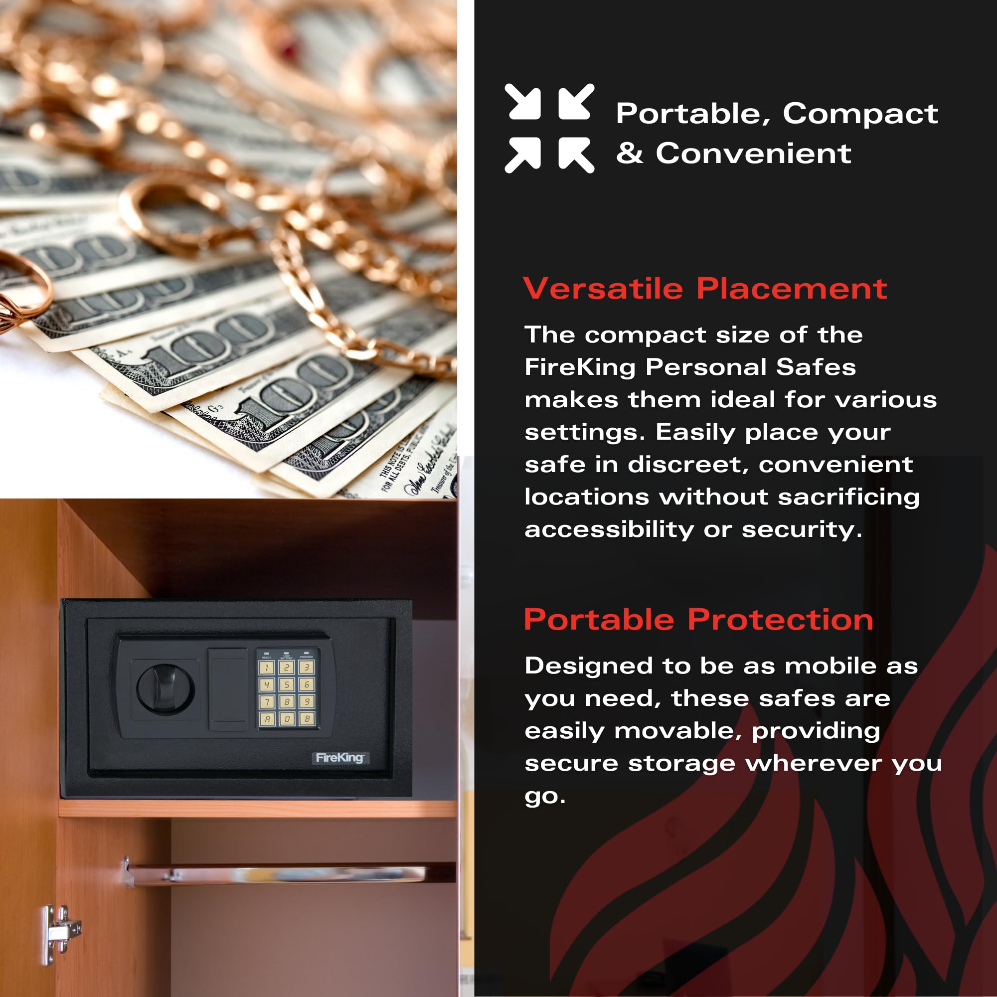 FireKing Gary Personal Safe with Electronic Lock - Compact Home Safe for Cash, Jewelry & Documents - Secure Storage with Bolt Down Kit & Programmable Code - Ideal for Bedroom, Office & Travel Use (Gray)