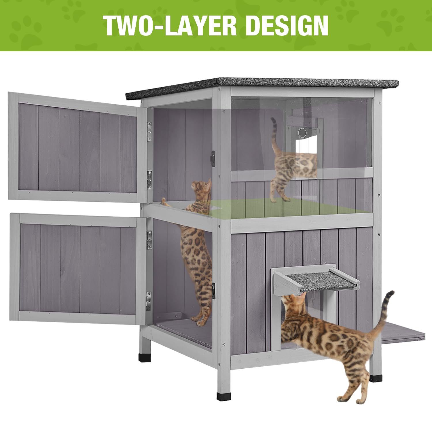 Waterproof Outdoor Feral Cat House - Insulated Winter Kitty Shelter with 2-Story Design for Indoor & Outdoor Use | Perfect for Backyards, Porches & Garages
