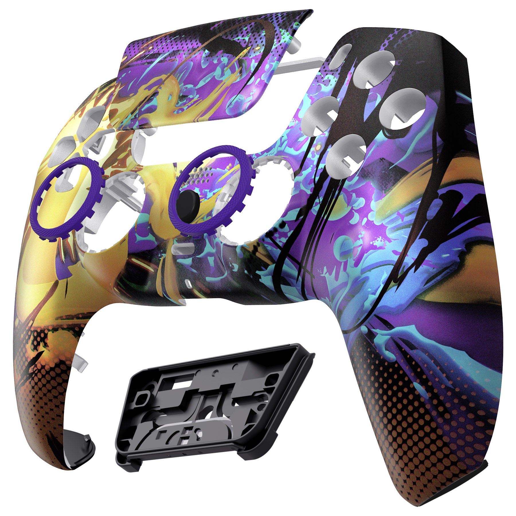 eXtremeRate LUNA Redesigned Front Shell with Touchpad for PS5 Controller BDM 010/020/030/040/050 - Splatter Fighting Design - GHPFR005 - Perfect for Gaming Tournaments & Custom Controller Mods