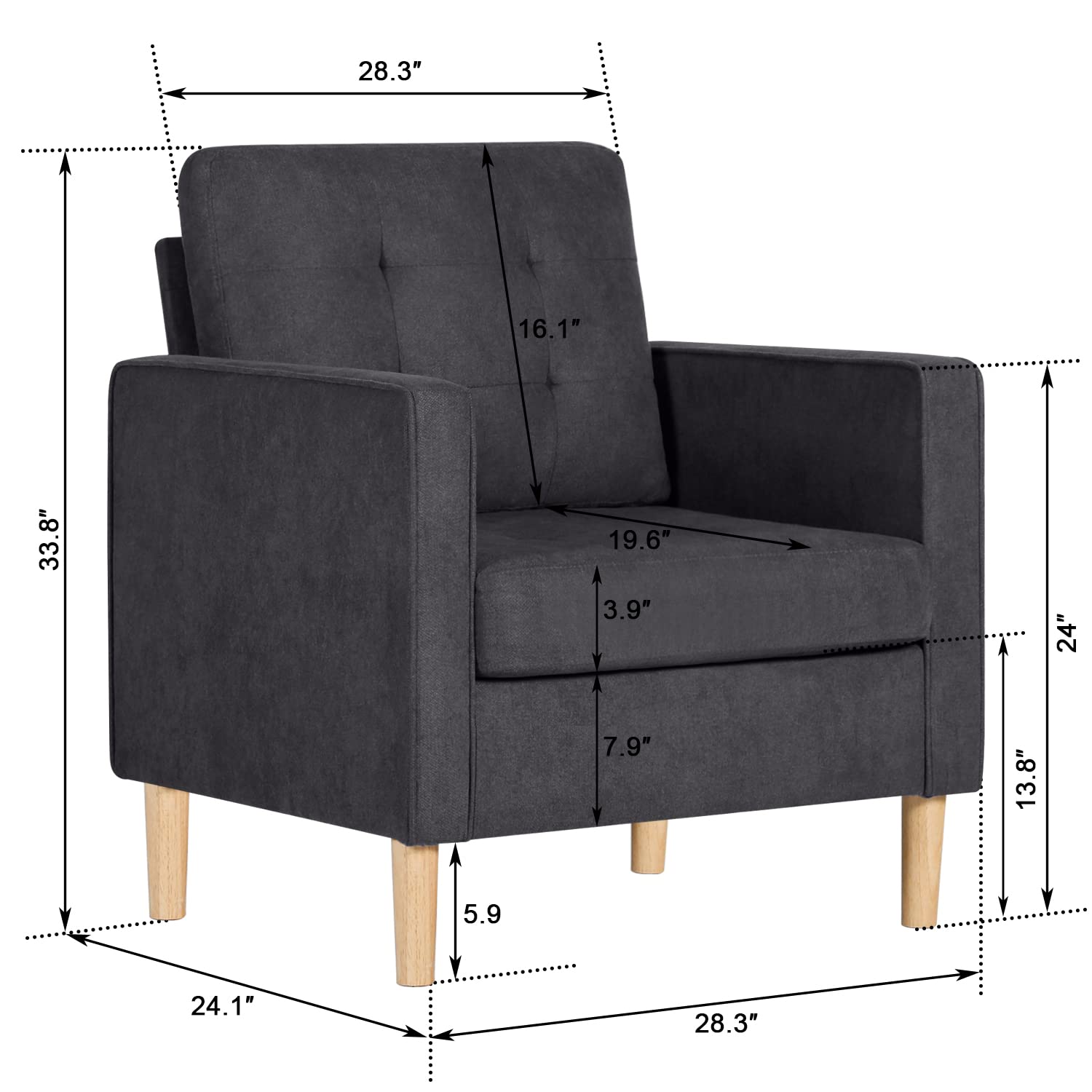 3-Piece Grey Sofa Set for Small Living Room - 1 Loveseat + 2 Accent Chairs, Modern Sectional Couch for Office & Home Decor | Compact Space-Saving Furniture for Apartments, Dorms and Cozy Spaces