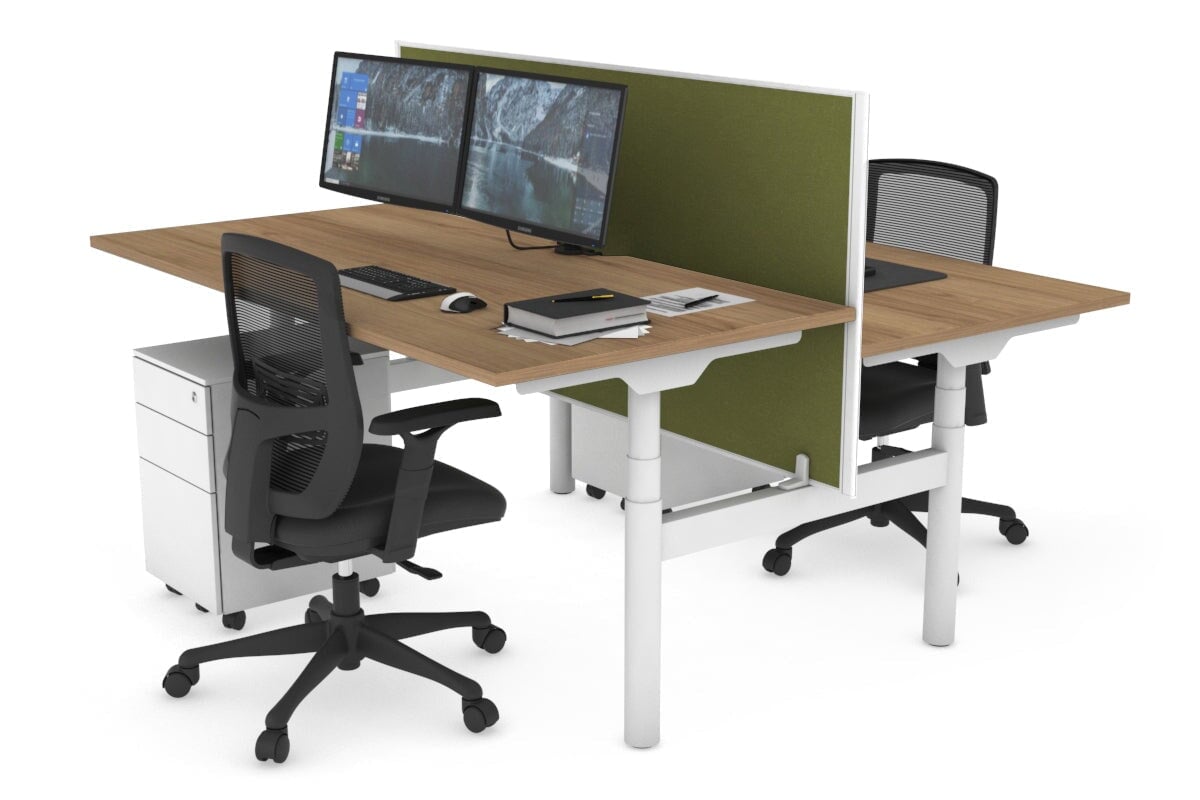 Flexi Premium Height Adjustable 2-Person H Bench Workstation - White Frame [1400L x 800W with Cable Management] - Ideal for Office, Home Workspace & Collaborative Environments