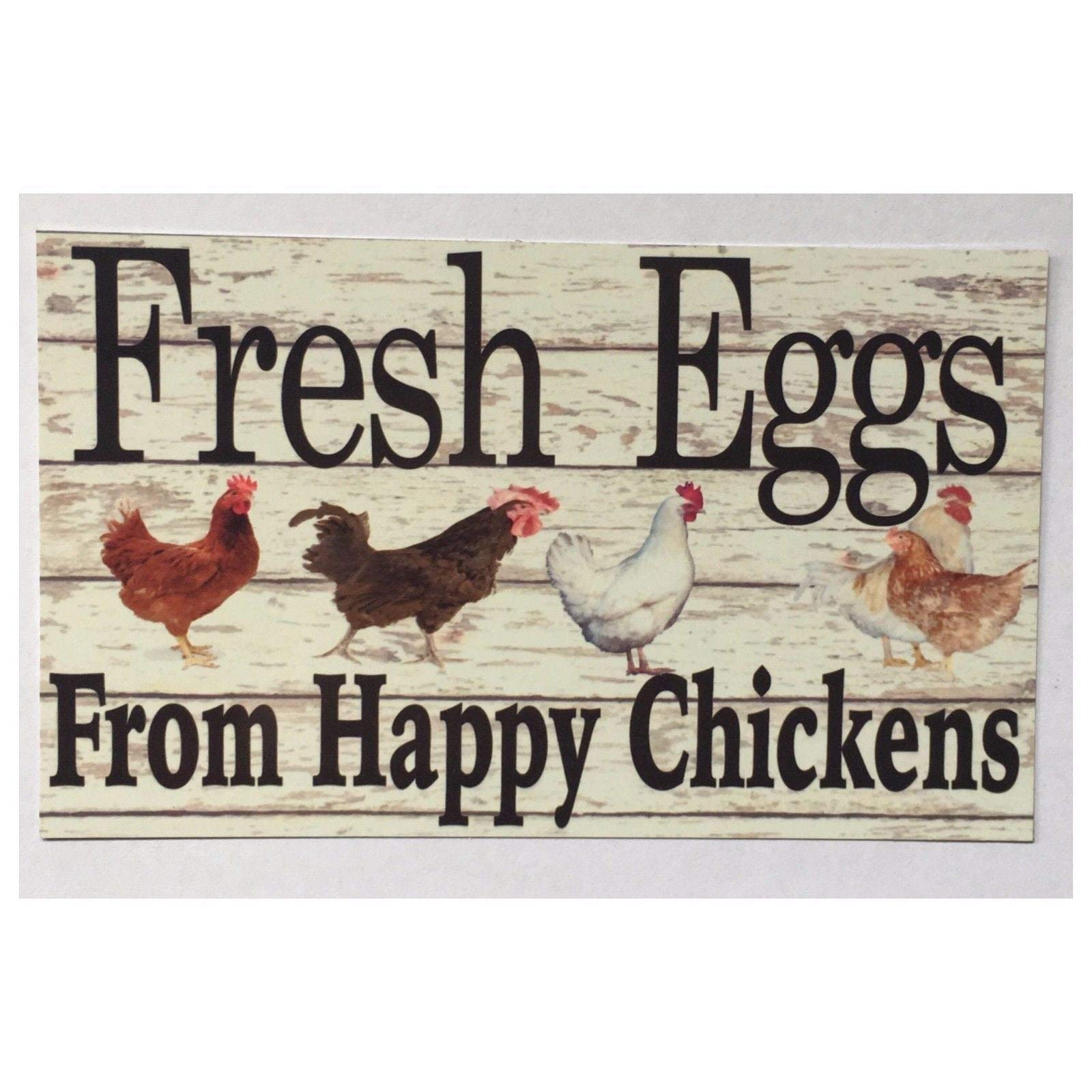 Vintage Farmhouse Metal Sign - Happy Chickens Fresh Eggs Tin Wall Plaque 8x12 Inch, Rustic Chicken Coop Decor for Home, Kitchen, Dorm & Farmhouse Entrance - Perfect Gift for Family & Friends | Farmhouse Wall Art, Country Kitchen Decor, Backyard Chicken Coop Sign
