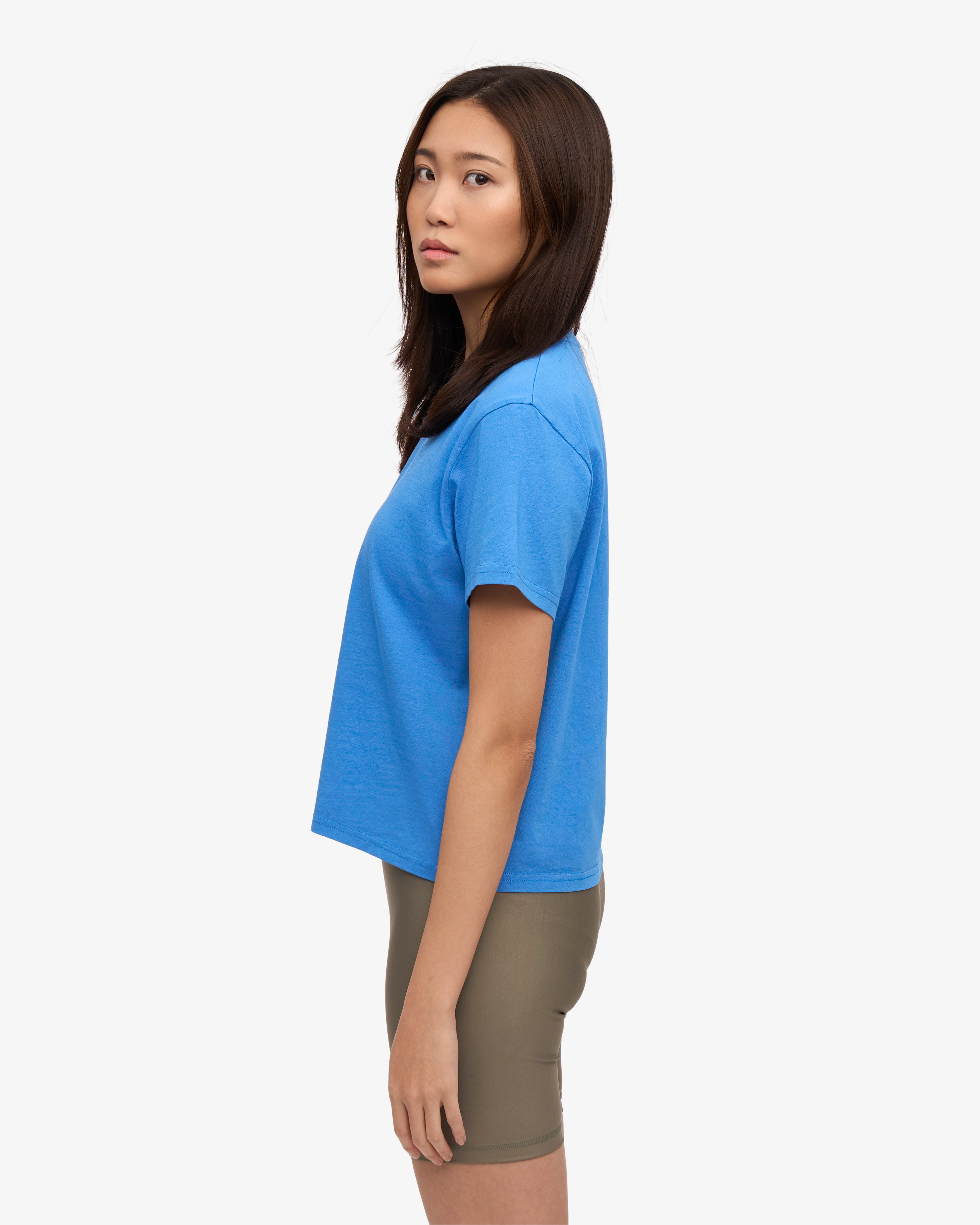 Organic Boxy Crop Tee - Soft Cotton Women's T-Shirt in Pacific Blue | Casual Streetwear & Summer Outfit Essential