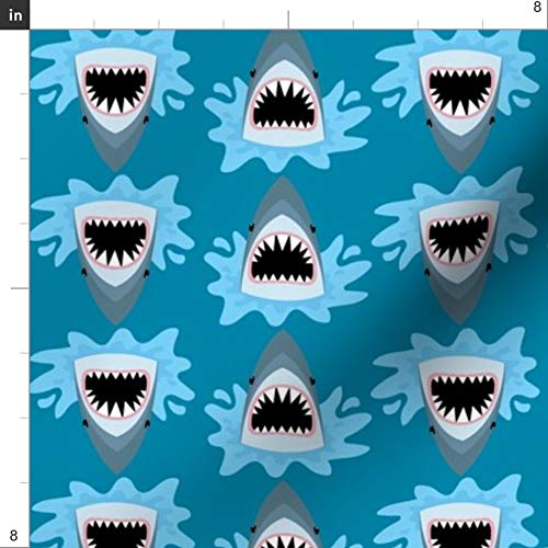 Cute Summer Shark Pattern Blue Cotton Fabric by Spoonflower - Funny Boys Beach Vacation Teeth Kids Printed on Petal Signature Cotton - Fat Quarter for Sewing, Quilting, Apparel, Crafts & Home Decor | Perfect for DIY Projects, Kids Clothing, and Beach-Themed Decorations