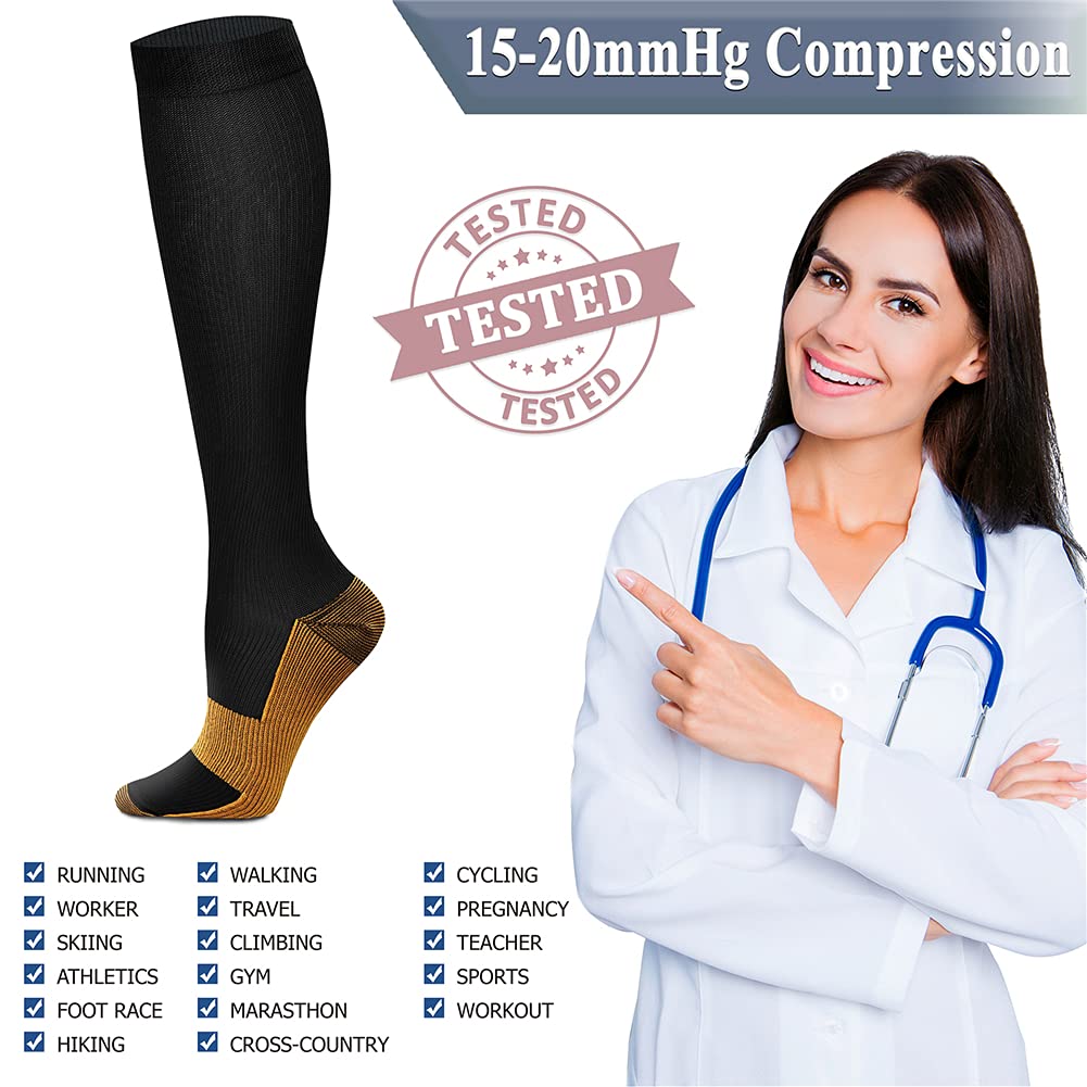 QUXIANG Copper Compression Socks for Women & Men (8 Pairs) - 15-20 mmHg Graduated Support for Improved Circulation - Ideal for Running, Cycling, Travel & Recovery