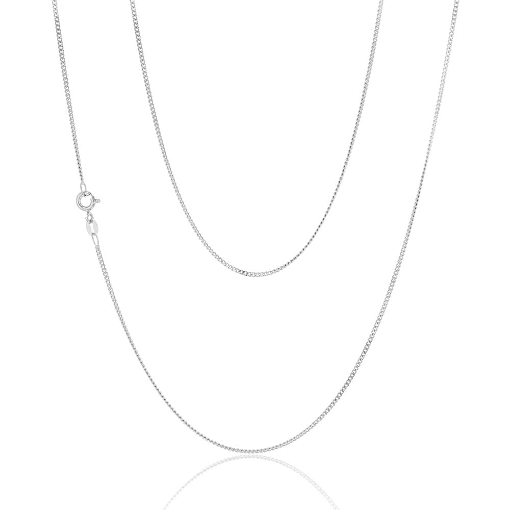 9ct White Solid Gold 40 Gauge Curb 51cm Chain Necklace for Men & Women - Perfect for Layering, Gifting & Everyday Wear