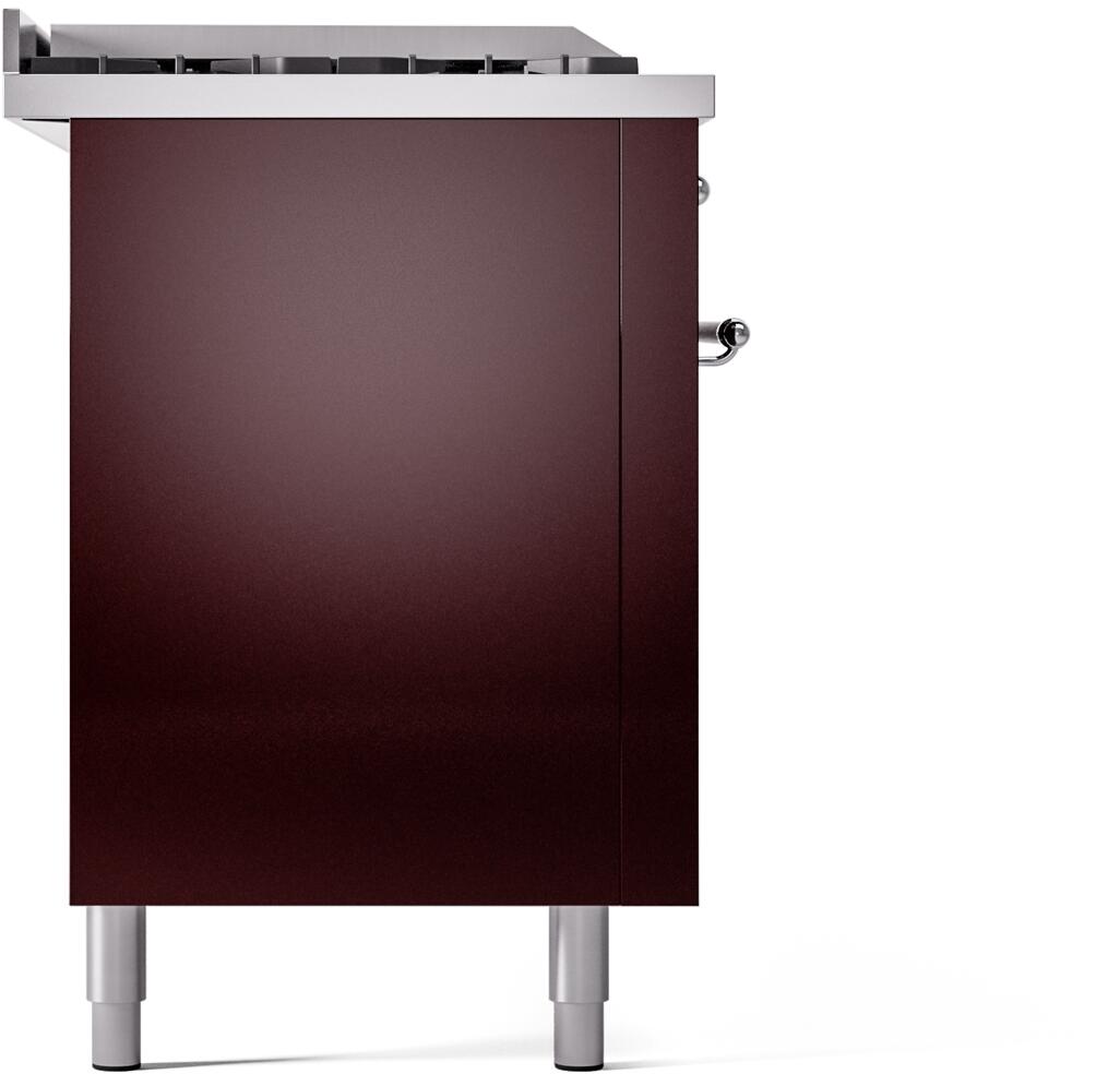 ILVE Nostalgie II 60-Inch Dual Fuel Natural Gas Range with Burgundy Finish & Chrome Trim - UP60FSNMPBUC - Perfect for Gourmet Kitchens & Professional Home Chefs