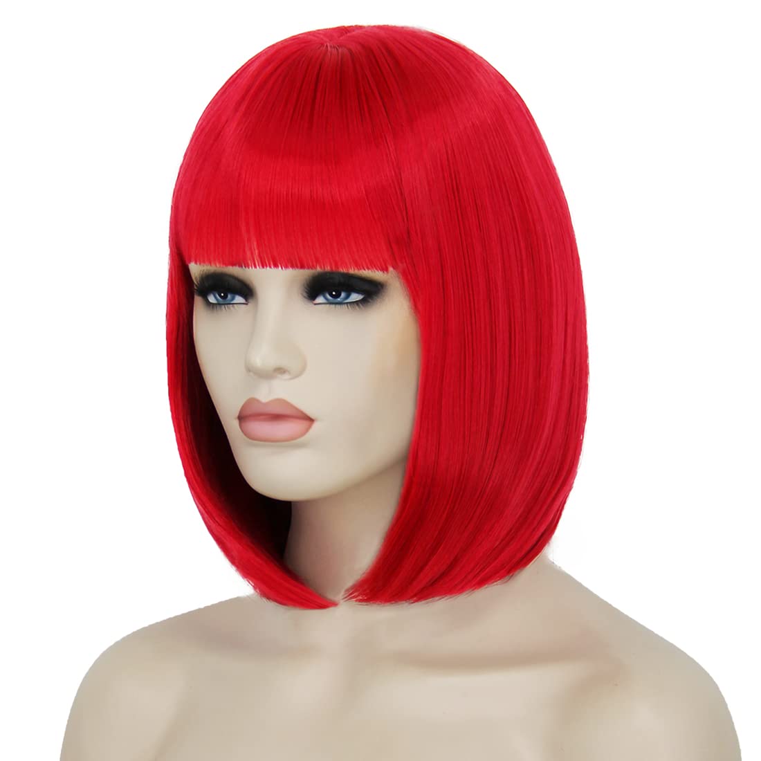 Natural Short Red Bob Wigs for Women with Bangs - Soft & Cute Synthetic Hair Wig for Daily Wear & Party (BU239R) | Perfect for Cosplay, Halloween, and Costume Events