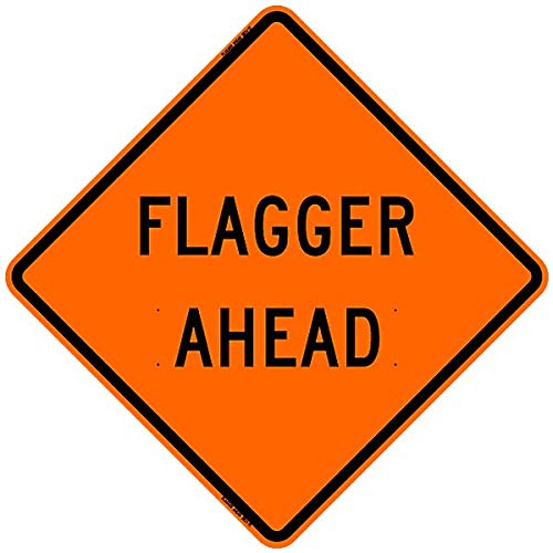 Flagger Ahead Safety Roll-Up Road Sign with Frame - 36